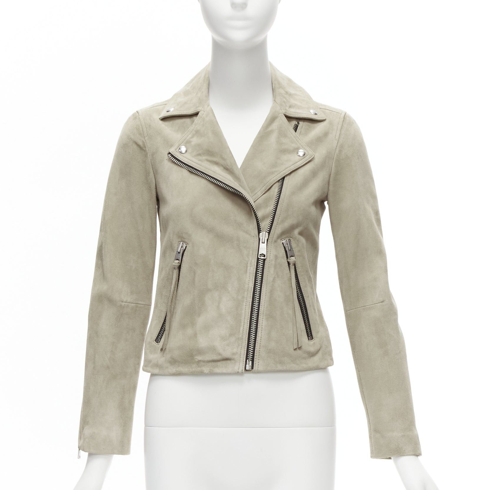 Allsaints ALL SAINTS Dalby grey goat suede leather silver hardware classic biker jacket UK6 XS Size XS / US 0-2 / IT 36-38 - 3 Thumbnail