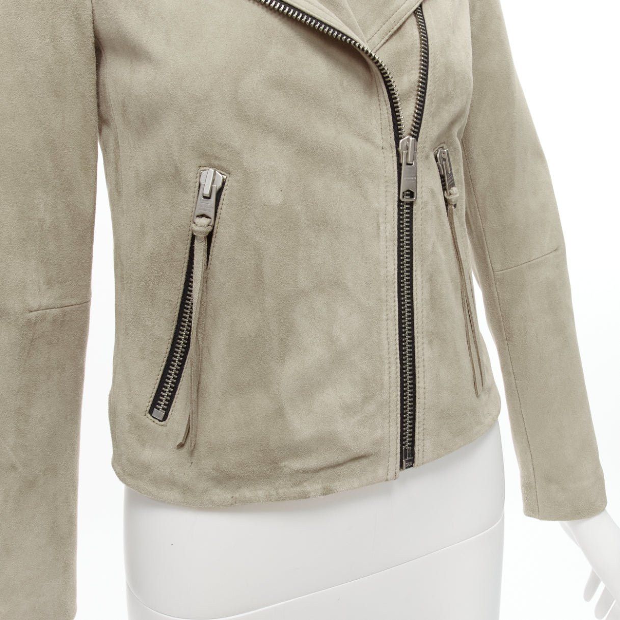 Allsaints ALL SAINTS Dalby grey goat suede leather silver hardware classic biker jacket UK6 XS Size XS / US 0-2 / IT 36-38 - 8 Thumbnail