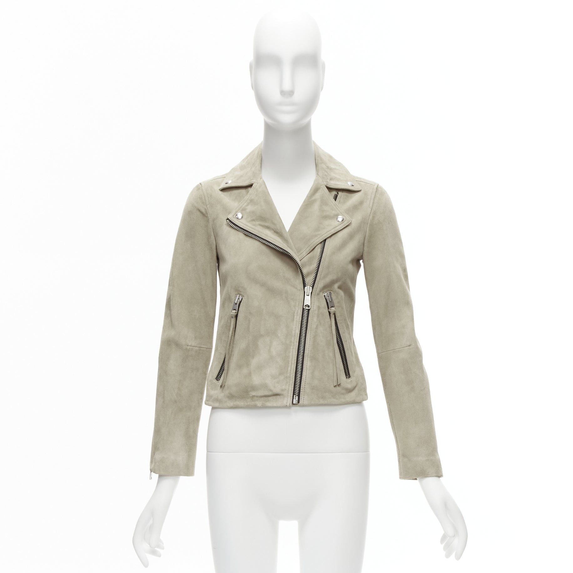 Allsaints ALL SAINTS Dalby grey goat suede leather silver hardware classic biker jacket UK6 XS Size XS / US 0-2 / IT 36-38 - 11 Thumbnail
