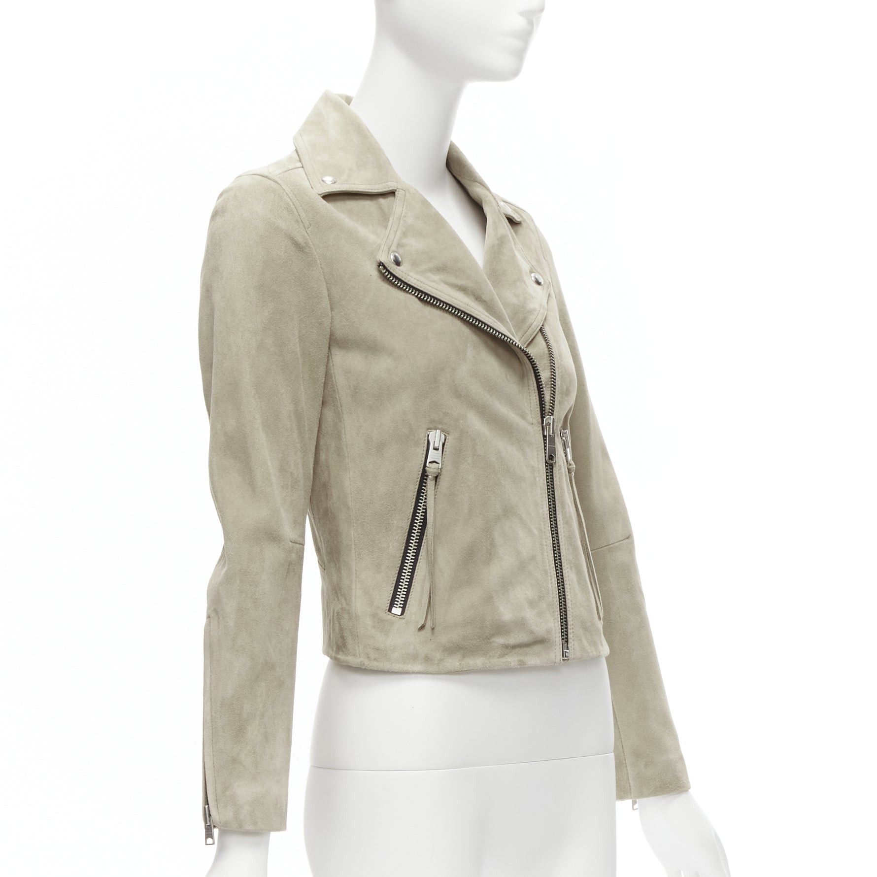 Allsaints ALL SAINTS Dalby grey goat suede leather silver hardware classic biker jacket UK6 XS Size XS / US 0-2 / IT 36-38 - 4 Thumbnail
