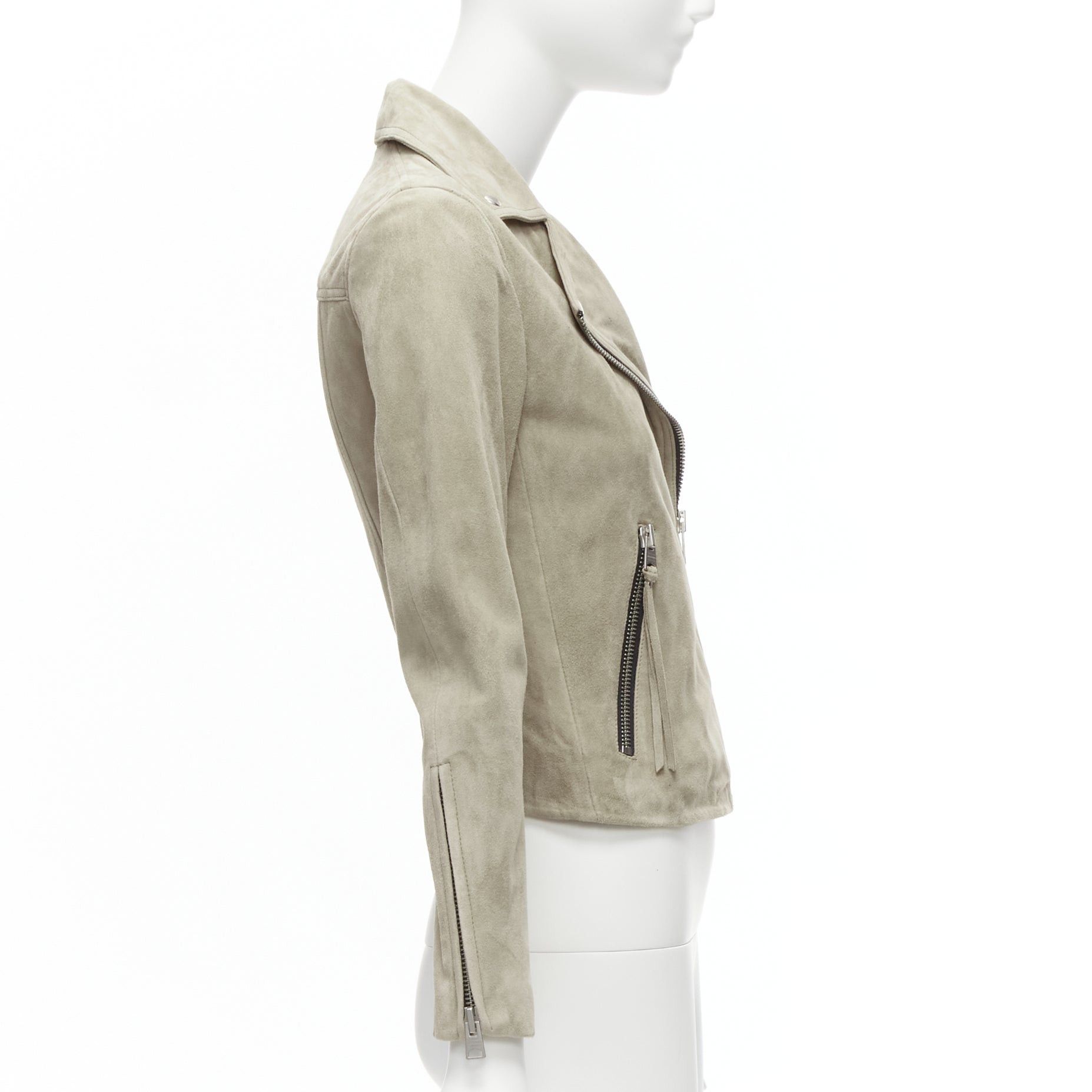 Allsaints ALL SAINTS Dalby grey goat suede leather silver hardware classic biker jacket UK6 XS Size XS / US 0-2 / IT 36-38 - 5 Thumbnail