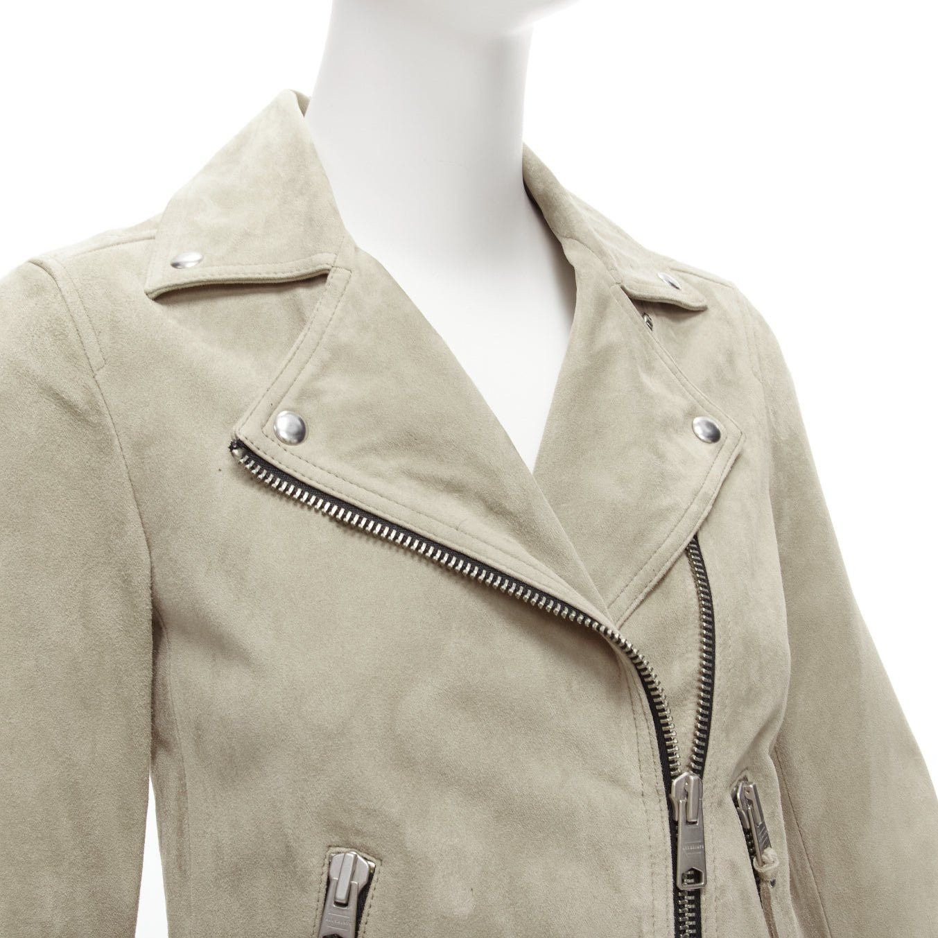 Allsaints ALL SAINTS Dalby grey goat suede leather silver hardware classic biker jacket UK6 XS Size XS / US 0-2 / IT 36-38 - 2 Thumbnail