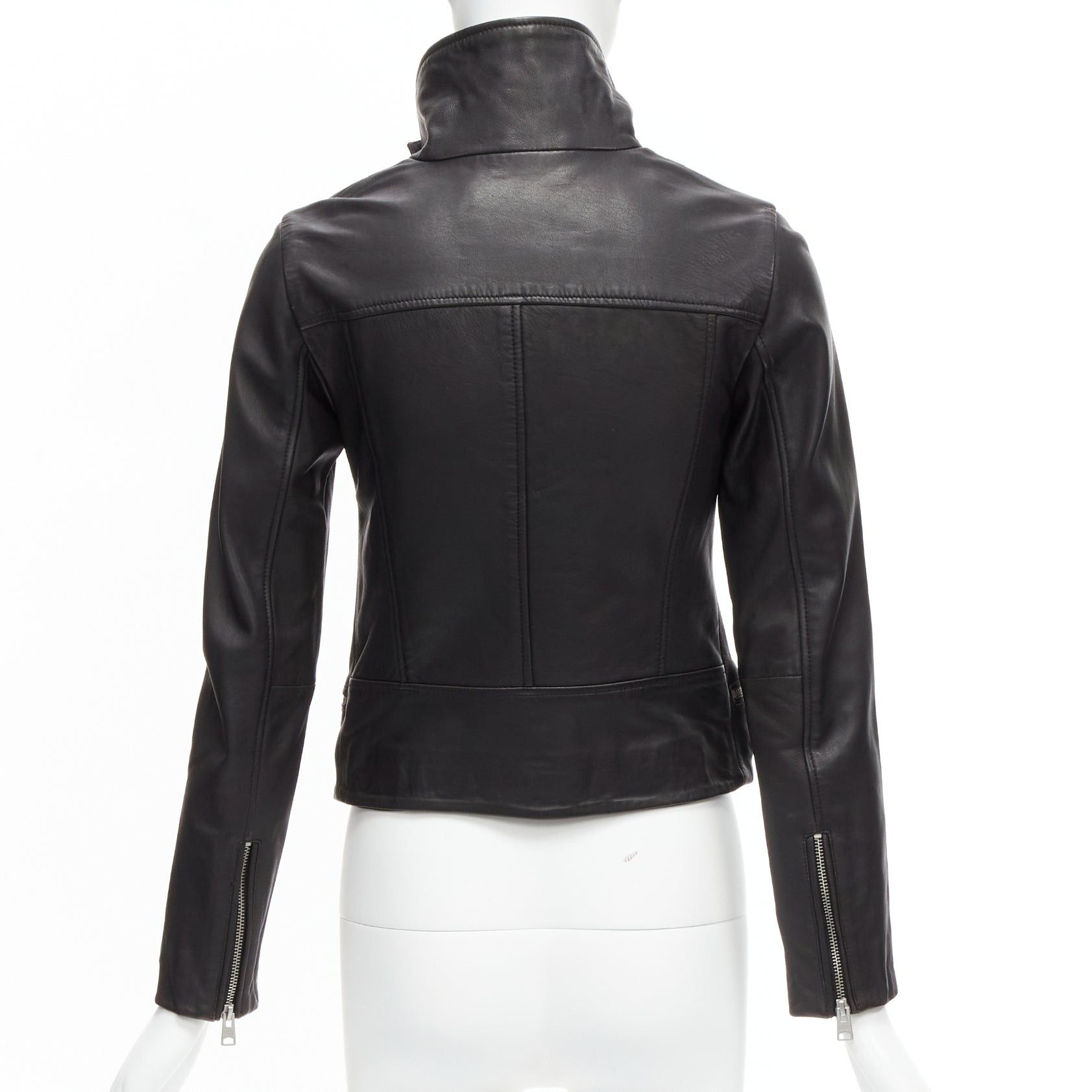 Allsaints ALL SAINTS Bales black lamb leather buckles funnel collar biker jacket UK6 XS Size XS / US 0-2 / IT 36-38 - 6 Thumbnail