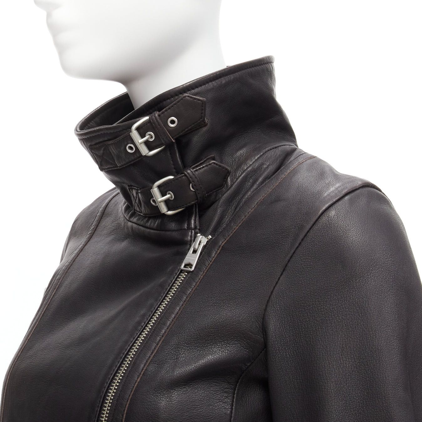 Allsaints ALL SAINTS Bales black lamb leather buckles funnel collar biker jacket UK6 XS Size XS / US 0-2 / IT 36-38 - 2 Thumbnail