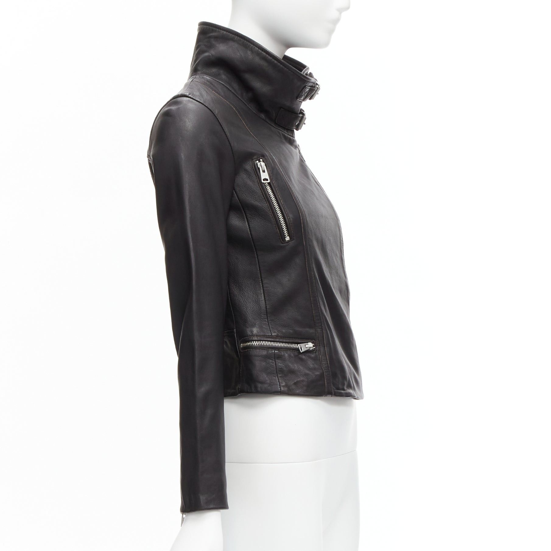 Allsaints ALL SAINTS Bales black lamb leather buckles funnel collar biker jacket UK6 XS Size XS / US 0-2 / IT 36-38 - 5 Thumbnail