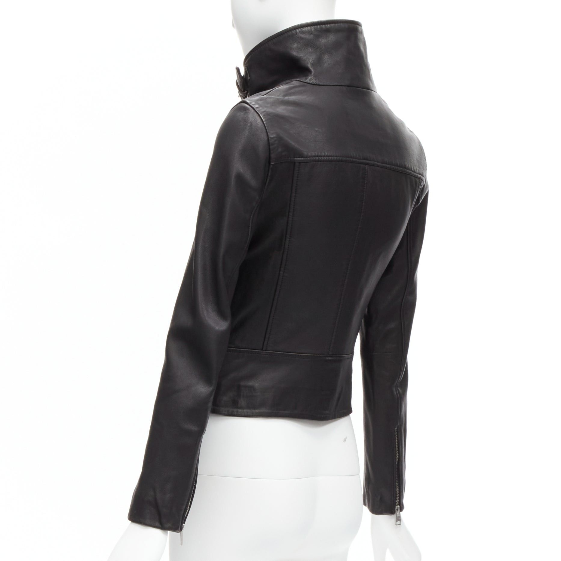 Allsaints ALL SAINTS Bales black lamb leather buckles funnel collar biker jacket UK6 XS Size XS / US 0-2 / IT 36-38 - 7 Thumbnail