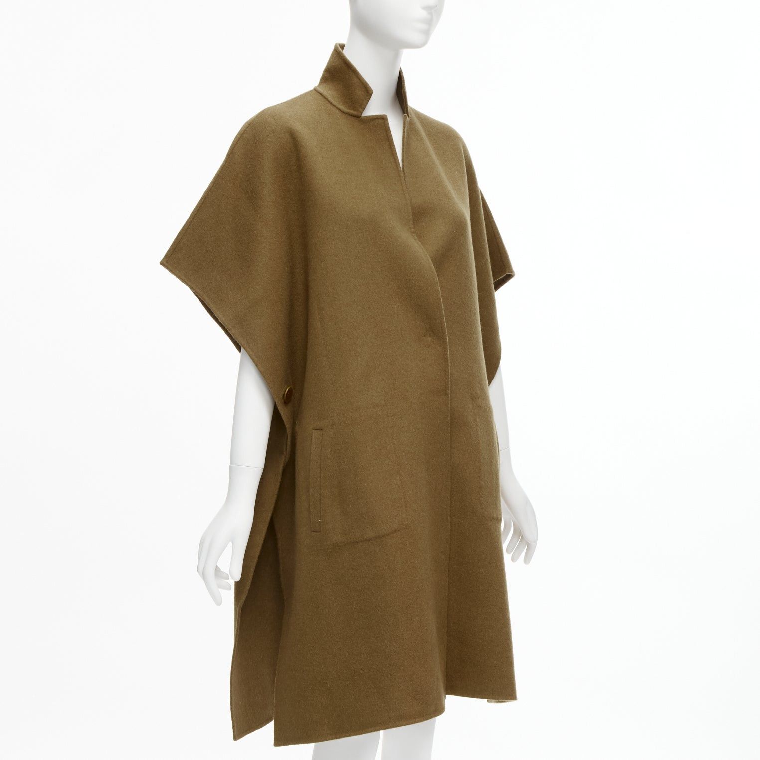 Tibi TIBI brown virgin wool angora cape sleeve high collar coat US0 XS Size XS / US 0-2 / IT 36-38 - 4 Thumbnail