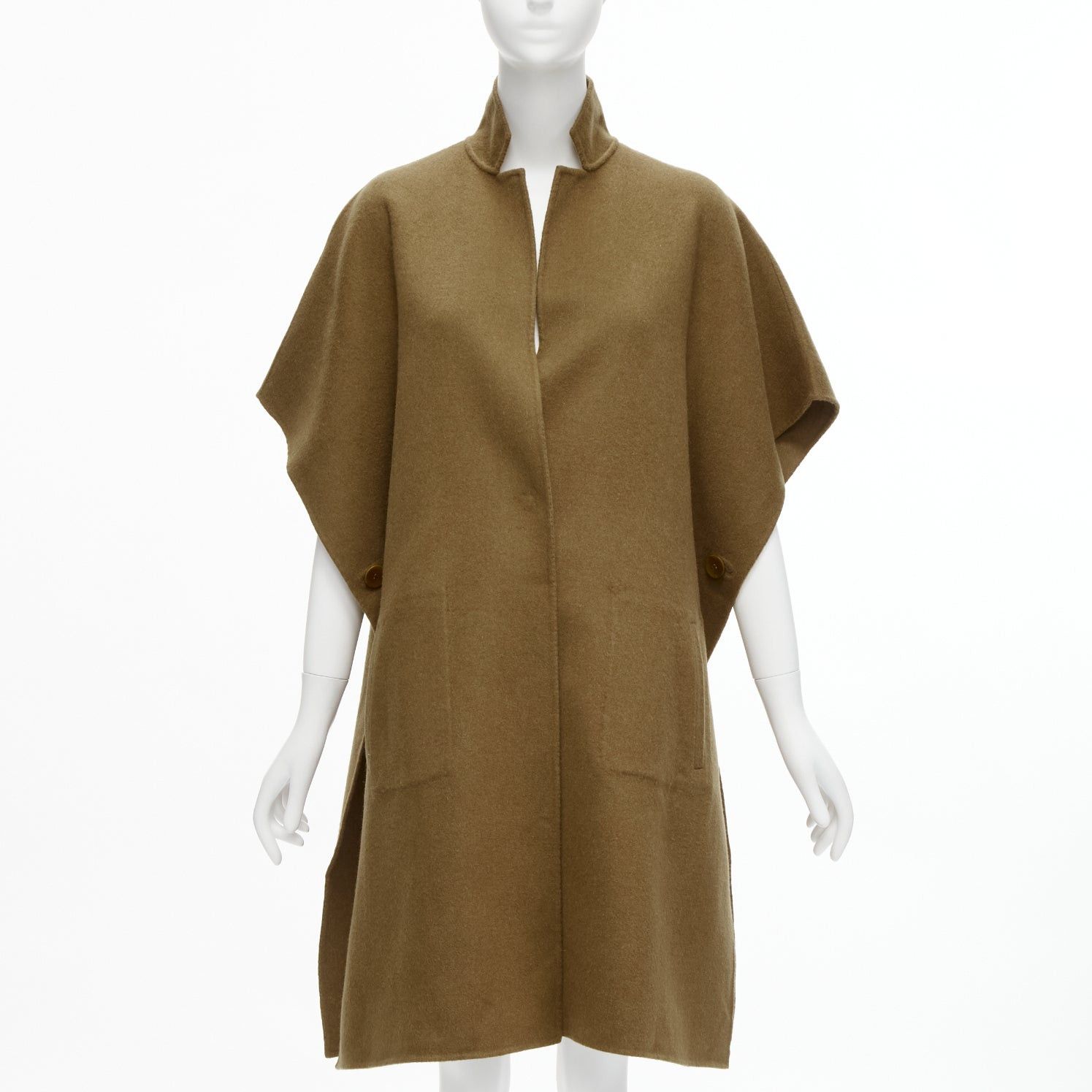 Tibi TIBI brown virgin wool angora cape sleeve high collar coat US0 XS Size XS / US 0-2 / IT 36-38 - 2 Thumbnail
