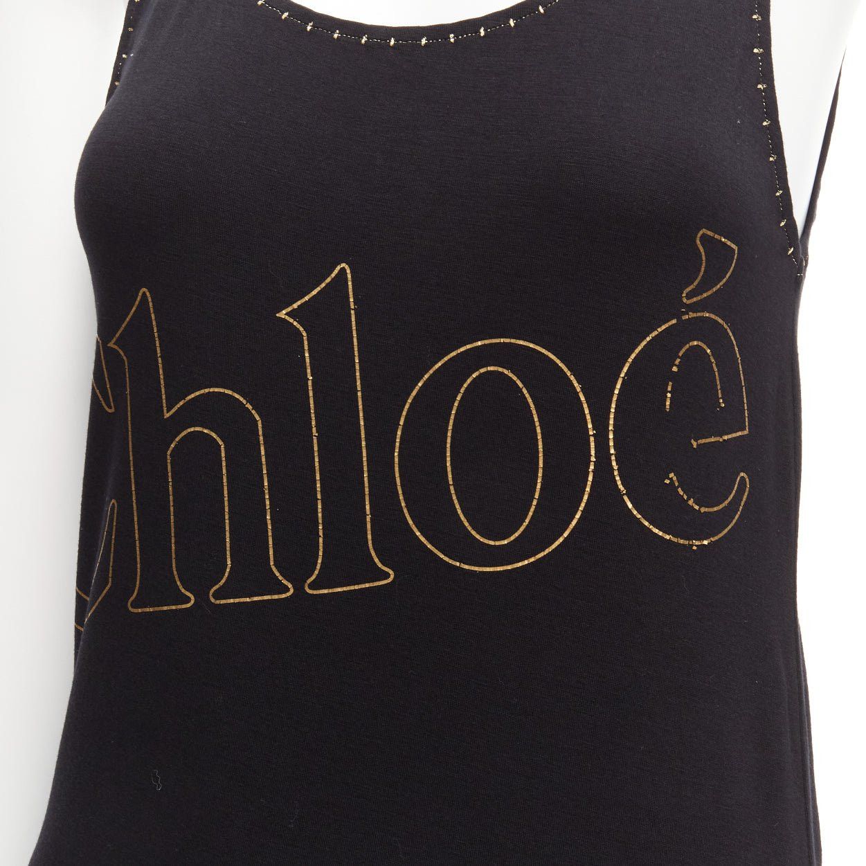 Chloe CHLOE gold foil logo black topstitch detail rock chic tank top dress S Size S / US 4 / IT 40 - 2 Thumbnail