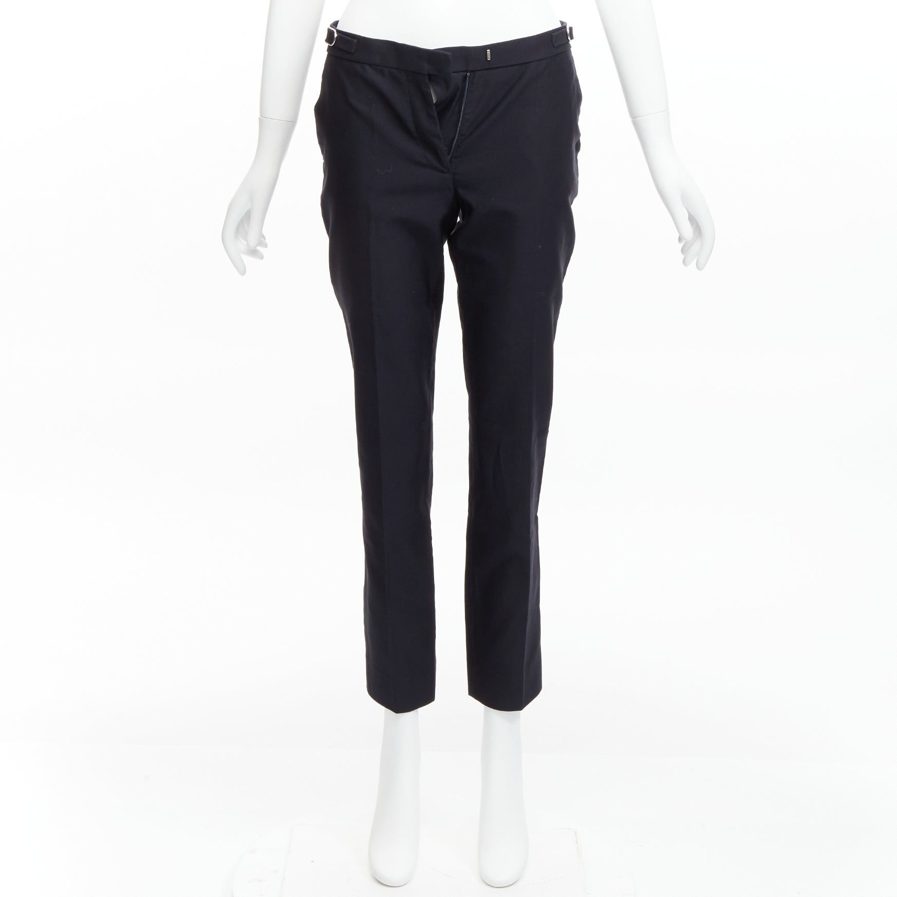 Gabriela Hearst GABRIELA HEARST black cotton silver side buckles silk lined tapered crop pants IT36 XXS Size 25" / US 0 / IT 36 - 9 Thumbnail