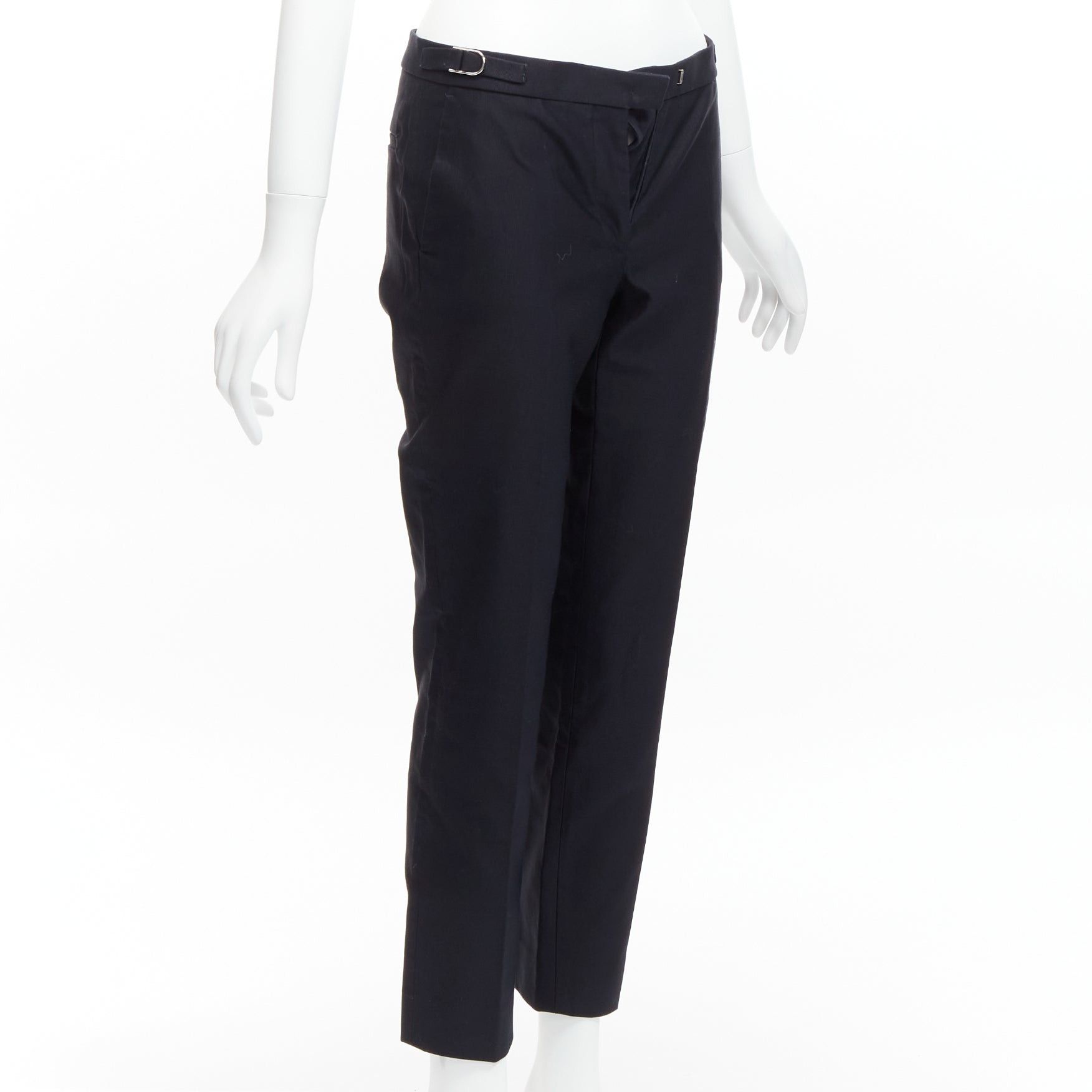 Gabriela Hearst GABRIELA HEARST black cotton silver side buckles silk lined tapered crop pants IT36 XXS Size 25" / US 0 / IT 36 - 3 Thumbnail
