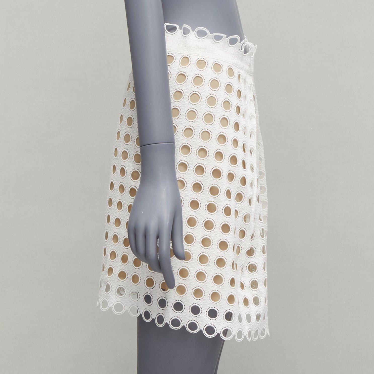 Chloe CHLOE white embroidery anglais eyelet layered silk lined skirt FR34 XS Size 26" / US 2 / IT 38 - 4 Thumbnail