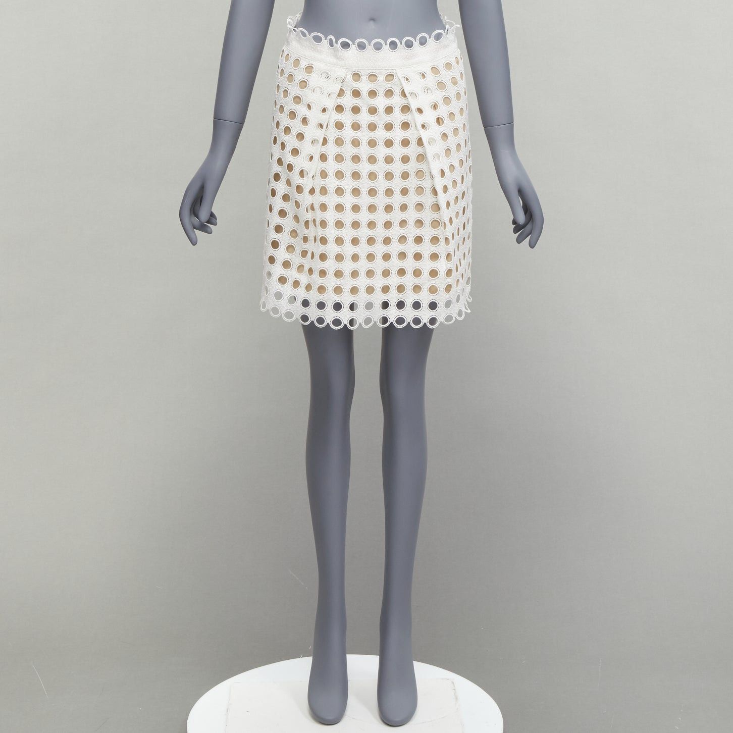 Chloe CHLOE white embroidery anglais eyelet layered silk lined skirt FR34 XS Size 26" / US 2 / IT 38 - 9 Thumbnail