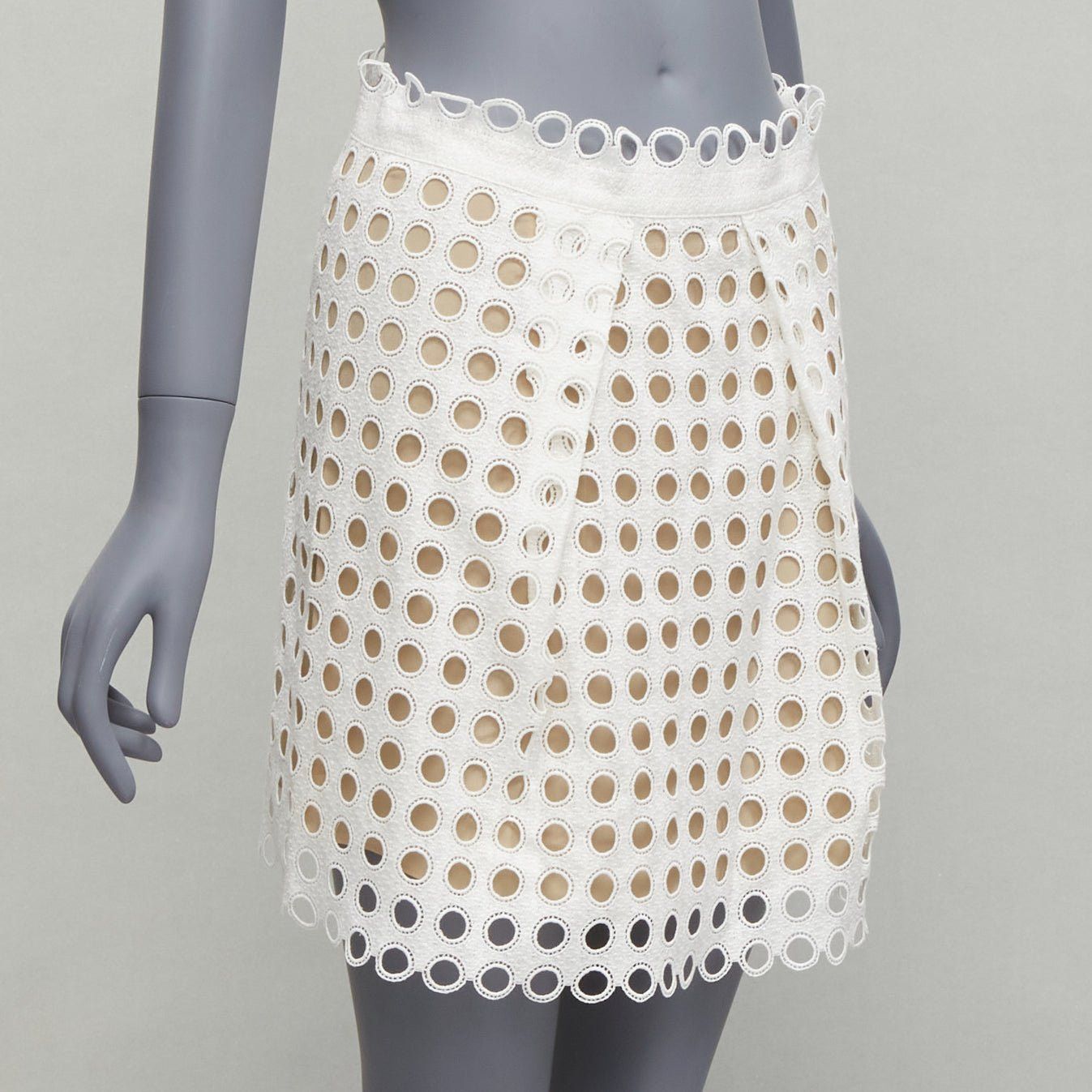 Chloe CHLOE white embroidery anglais eyelet layered silk lined skirt FR34 XS Size 26" / US 2 / IT 38 - 3 Thumbnail