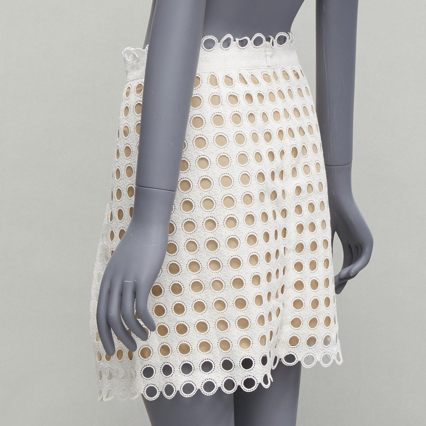Chloe CHLOE white embroidery anglais eyelet layered silk lined skirt FR34 XS Size 26" / US 2 / IT 38 - 6 Thumbnail