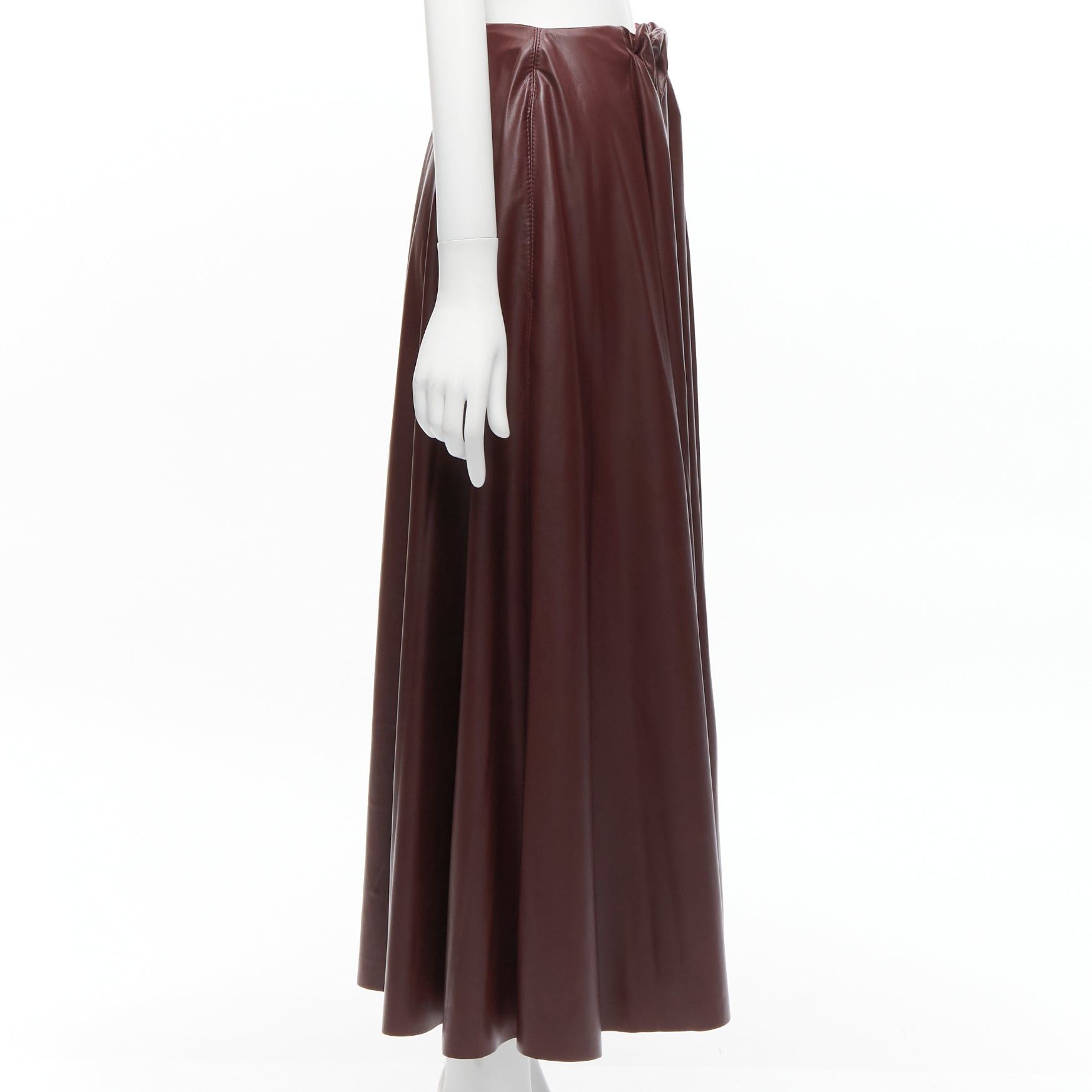 ROKSANDA ROKSANDA burgundy faux leather wool lined ruched waist A-line midi skirt UK8 S Size 27" / US 4 / IT 40 - 4 Thumbnail