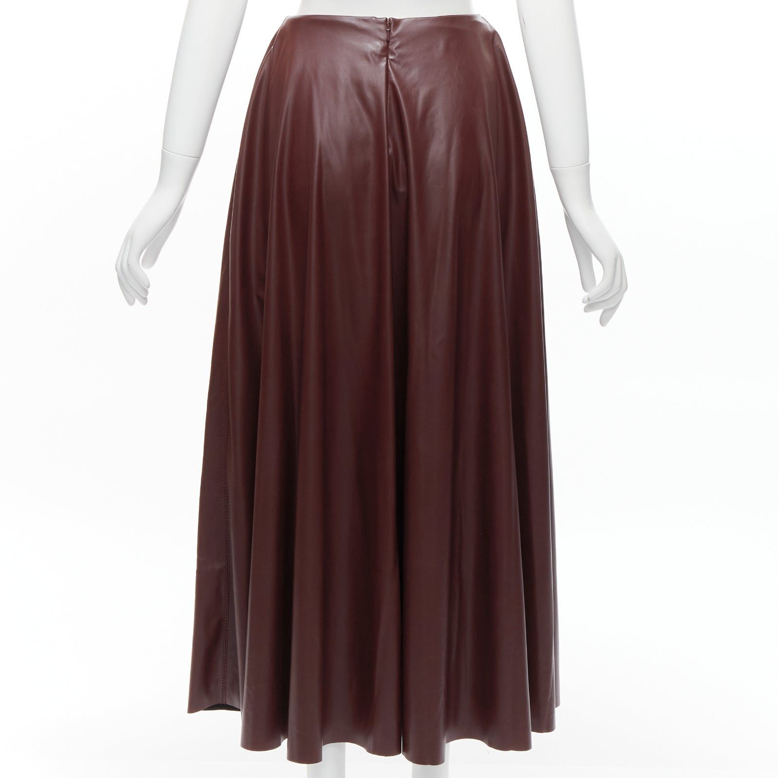 ROKSANDA ROKSANDA burgundy faux leather wool lined ruched waist A-line midi skirt UK8 S Size 27" / US 4 / IT 40 - 5 Thumbnail