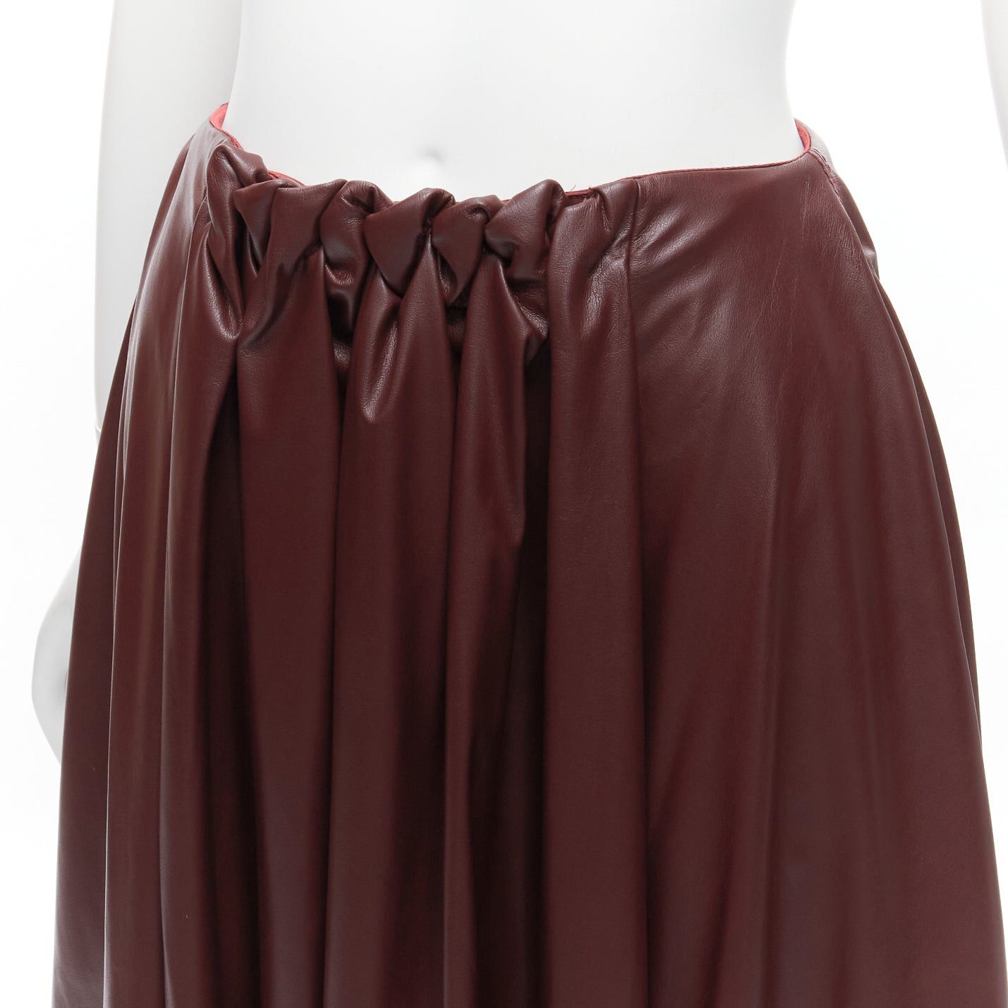 ROKSANDA ROKSANDA burgundy faux leather wool lined ruched waist A-line midi skirt UK8 S Size 27" / US 4 / IT 40 - 2 Thumbnail