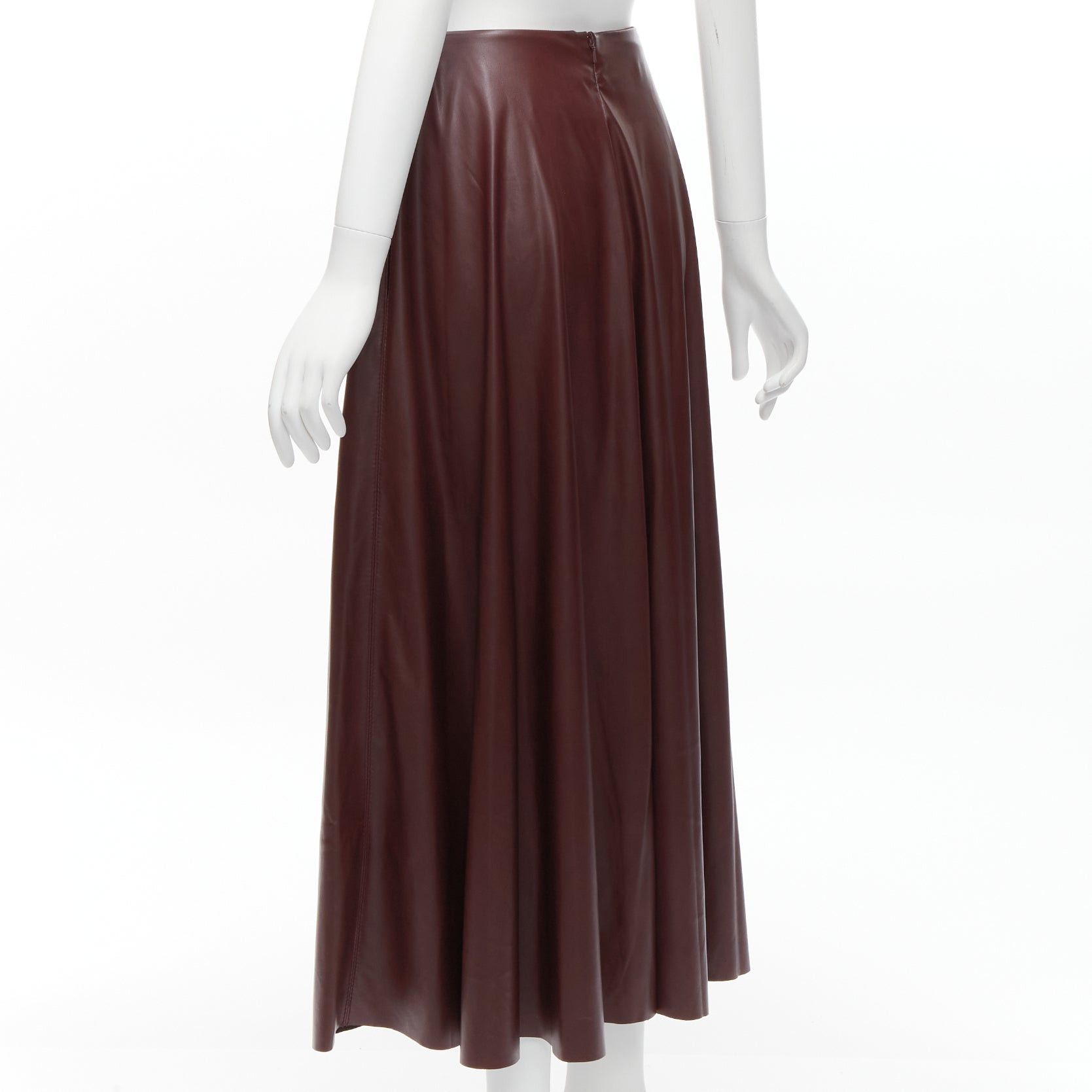 ROKSANDA ROKSANDA burgundy faux leather wool lined ruched waist A-line midi skirt UK8 S Size 27" / US 4 / IT 40 - 6 Thumbnail