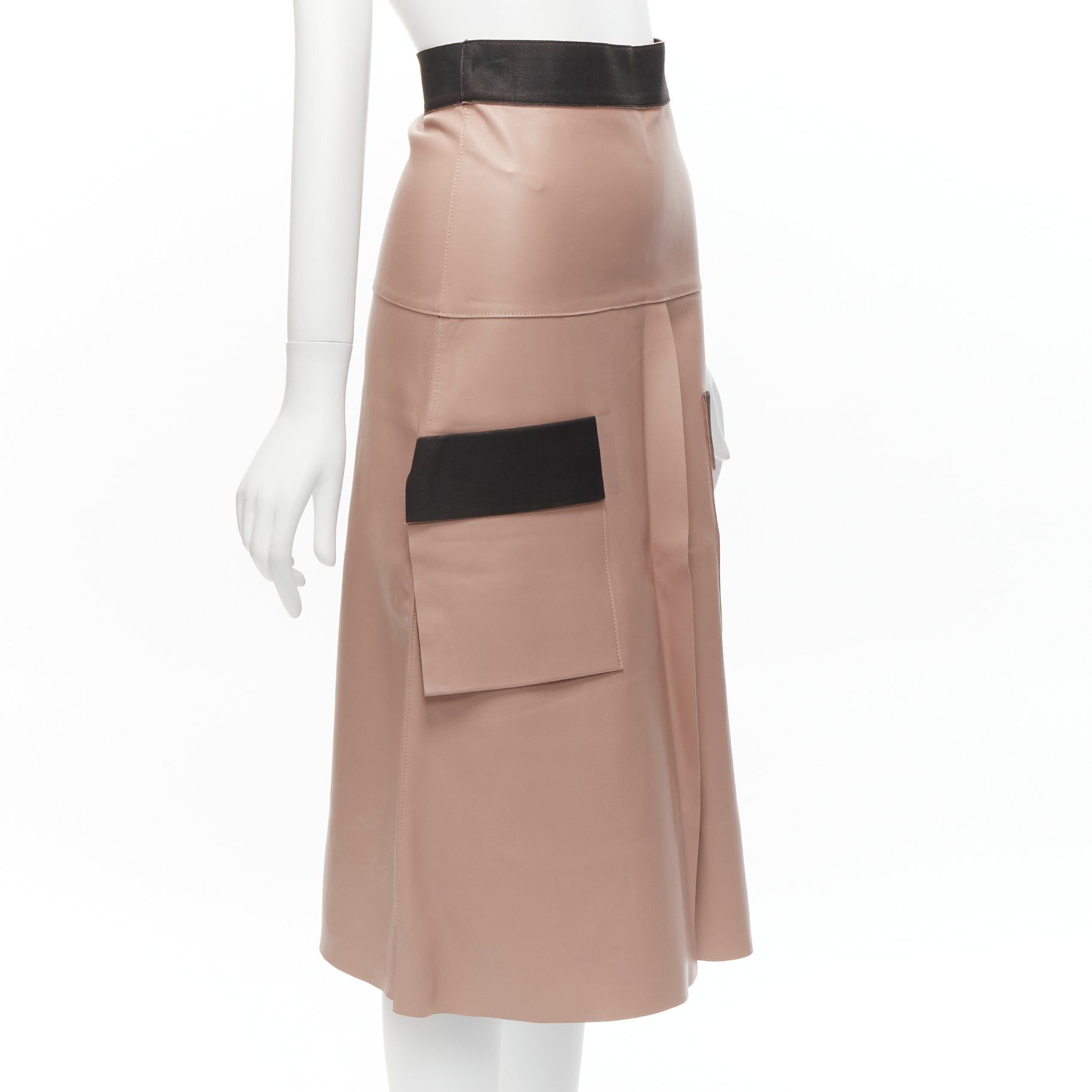 Dion Lee DION LEE Sandy pink brown sheep leather panelled A-line midi skirt UK6 XS Size 27" / US 4 / IT 40 - 3 Thumbnail