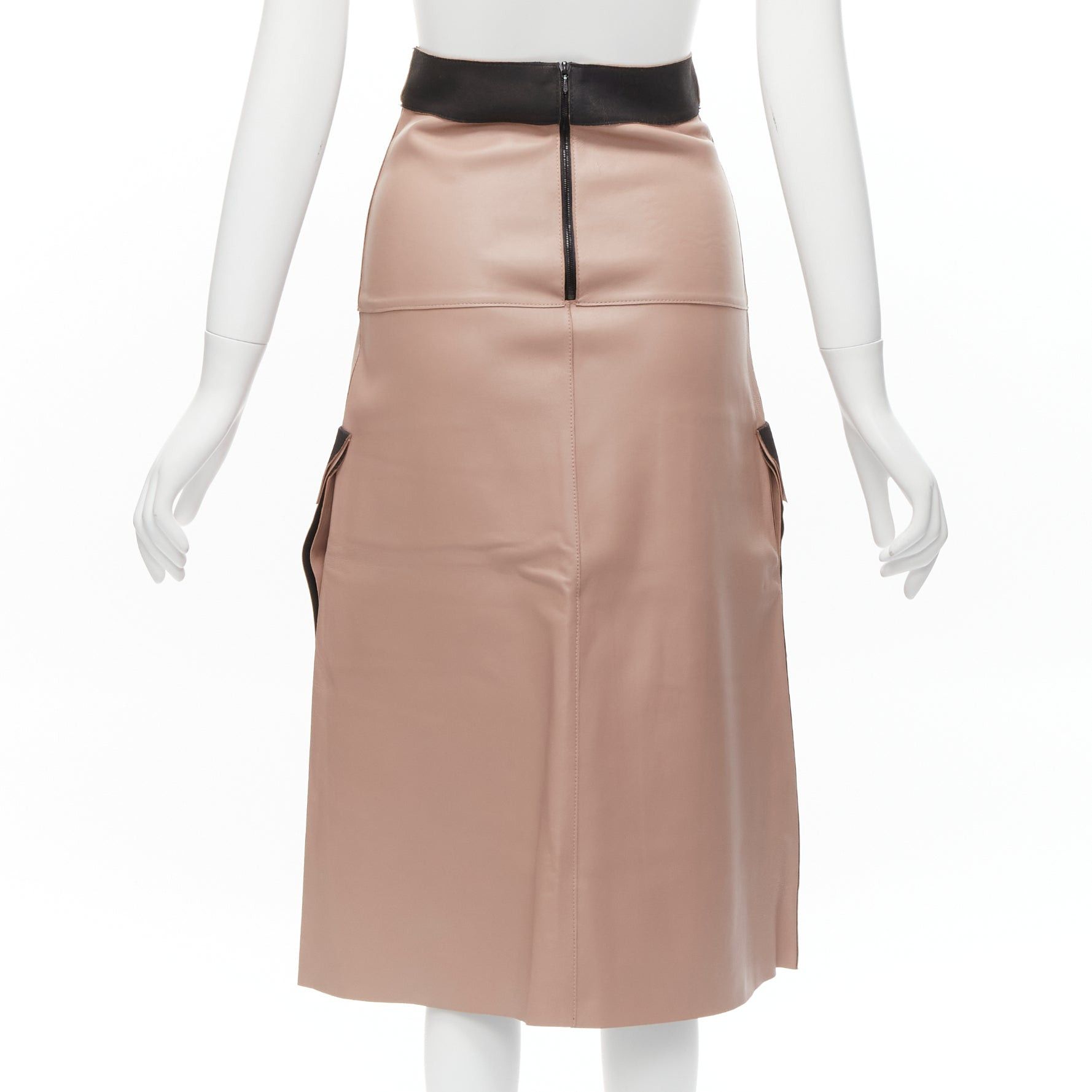 Dion Lee DION LEE Sandy pink brown sheep leather panelled A-line midi skirt UK6 XS Size 27" / US 4 / IT 40 - 5 Thumbnail