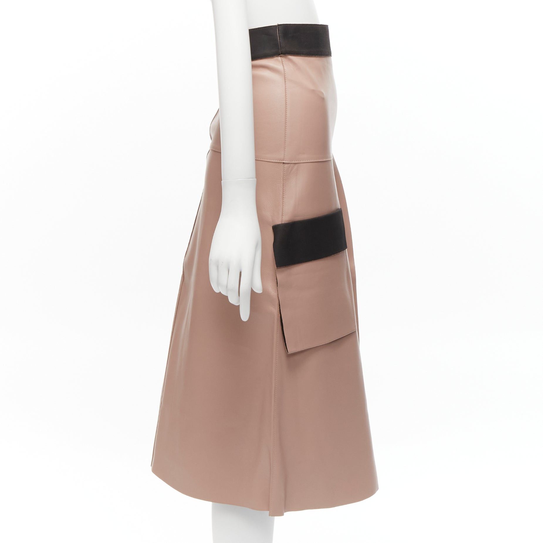Dion Lee DION LEE Sandy pink brown sheep leather panelled A-line midi skirt UK6 XS Size 27" / US 4 / IT 40 - 4 Thumbnail