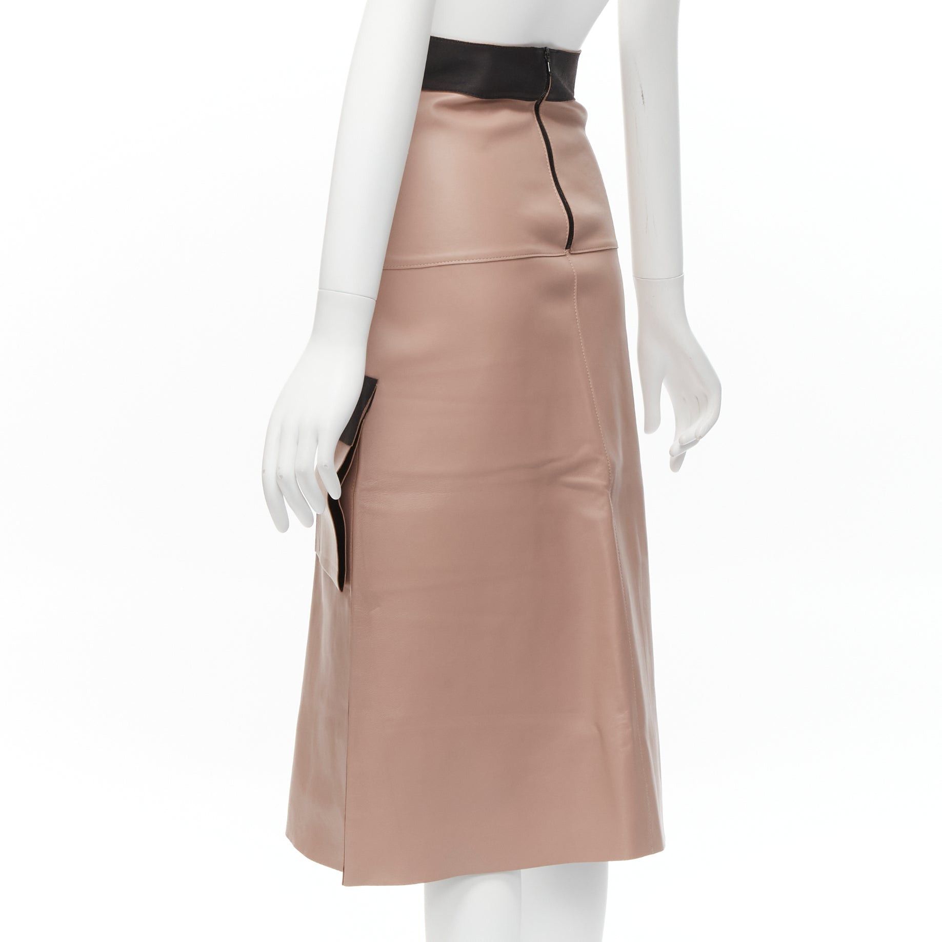 Dion Lee DION LEE Sandy pink brown sheep leather panelled A-line midi skirt UK6 XS Size 27" / US 4 / IT 40 - 6 Thumbnail