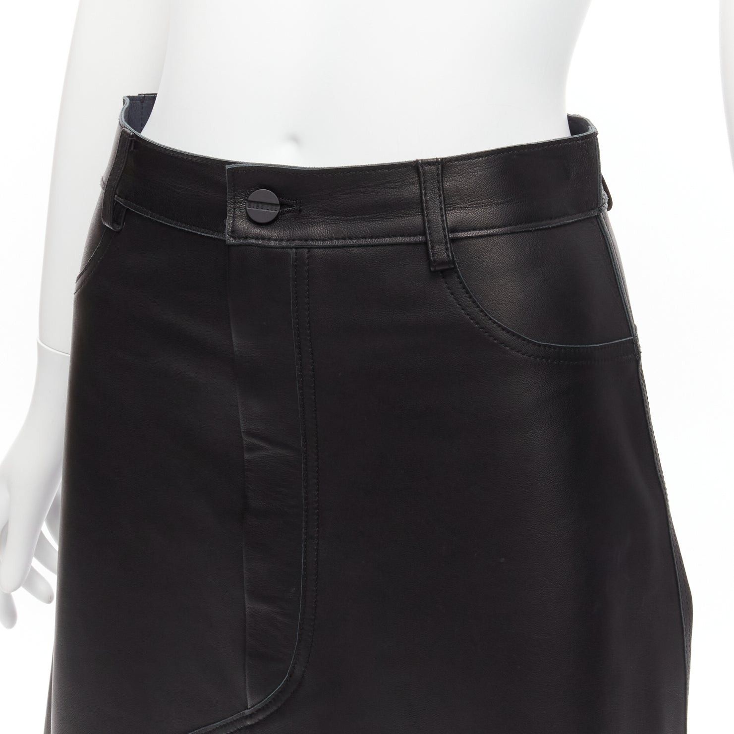 Dion Lee DION LEE black sheep leather back yoke front slit A-line skirt UK6 XS Size 26" / US 2 / IT 38 - 2 Thumbnail