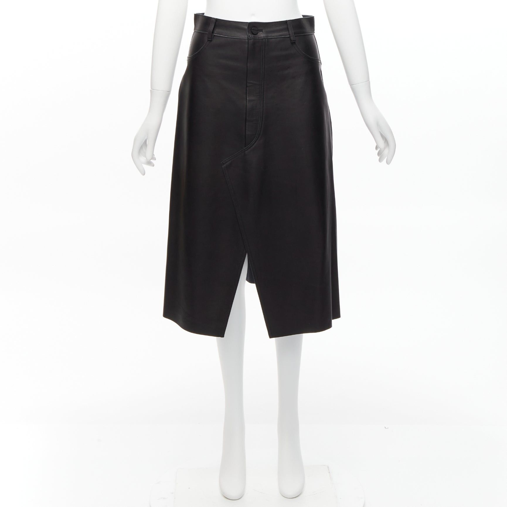Dion Lee DION LEE black sheep leather back yoke front slit A-line skirt UK6 XS Size 26" / US 2 / IT 38 - 9 Thumbnail