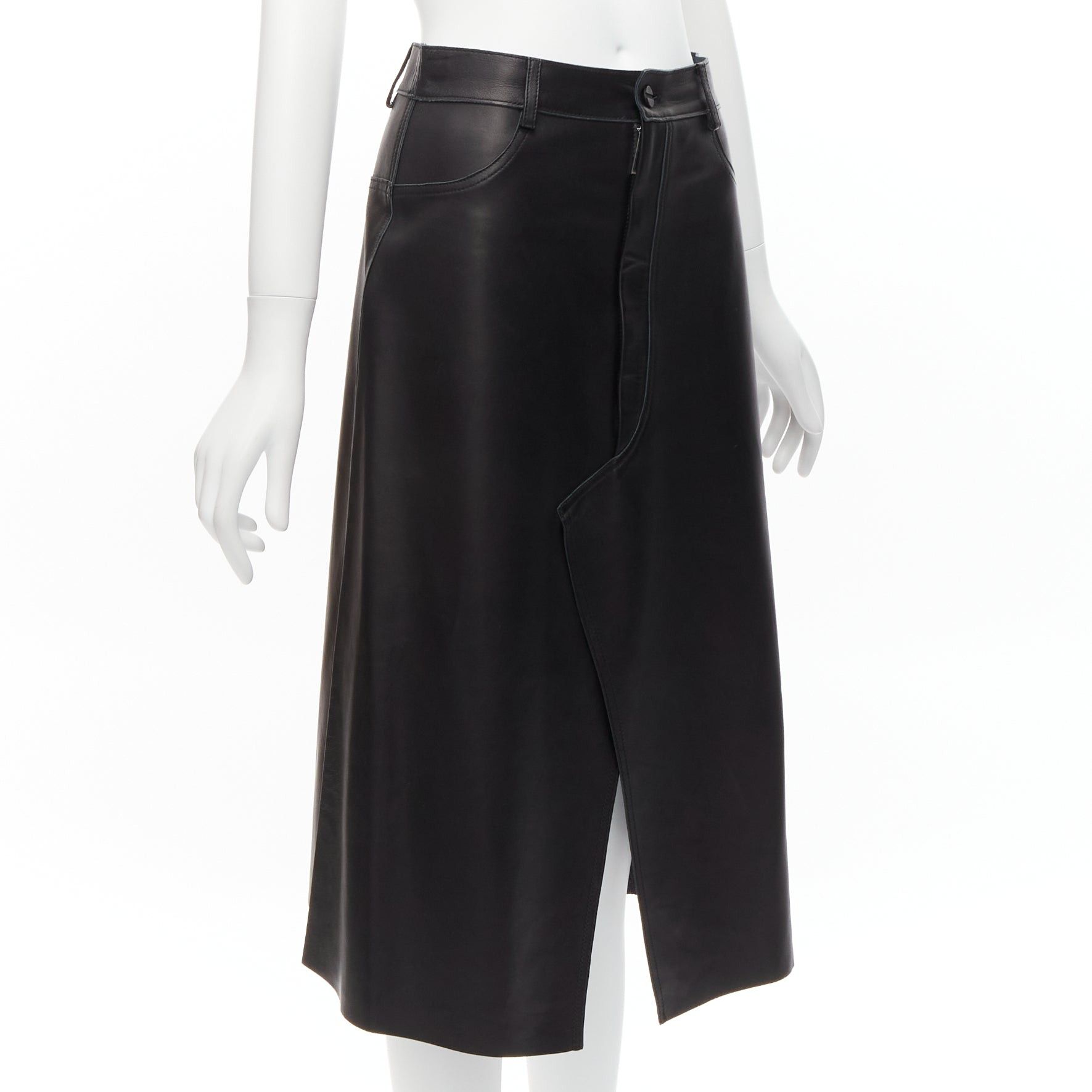 Dion Lee DION LEE black sheep leather back yoke front slit A-line skirt UK6 XS Size 26" / US 2 / IT 38 - 3 Thumbnail