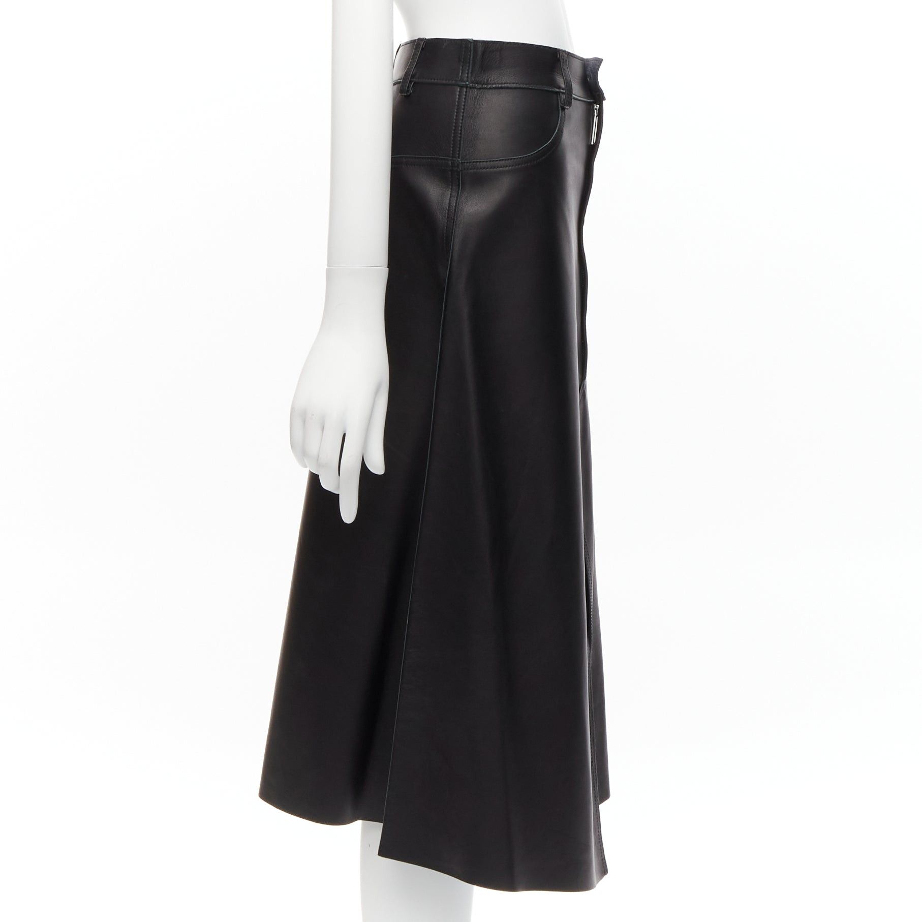 Dion Lee DION LEE black sheep leather back yoke front slit A-line skirt UK6 XS Size 26" / US 2 / IT 38 - 4 Thumbnail