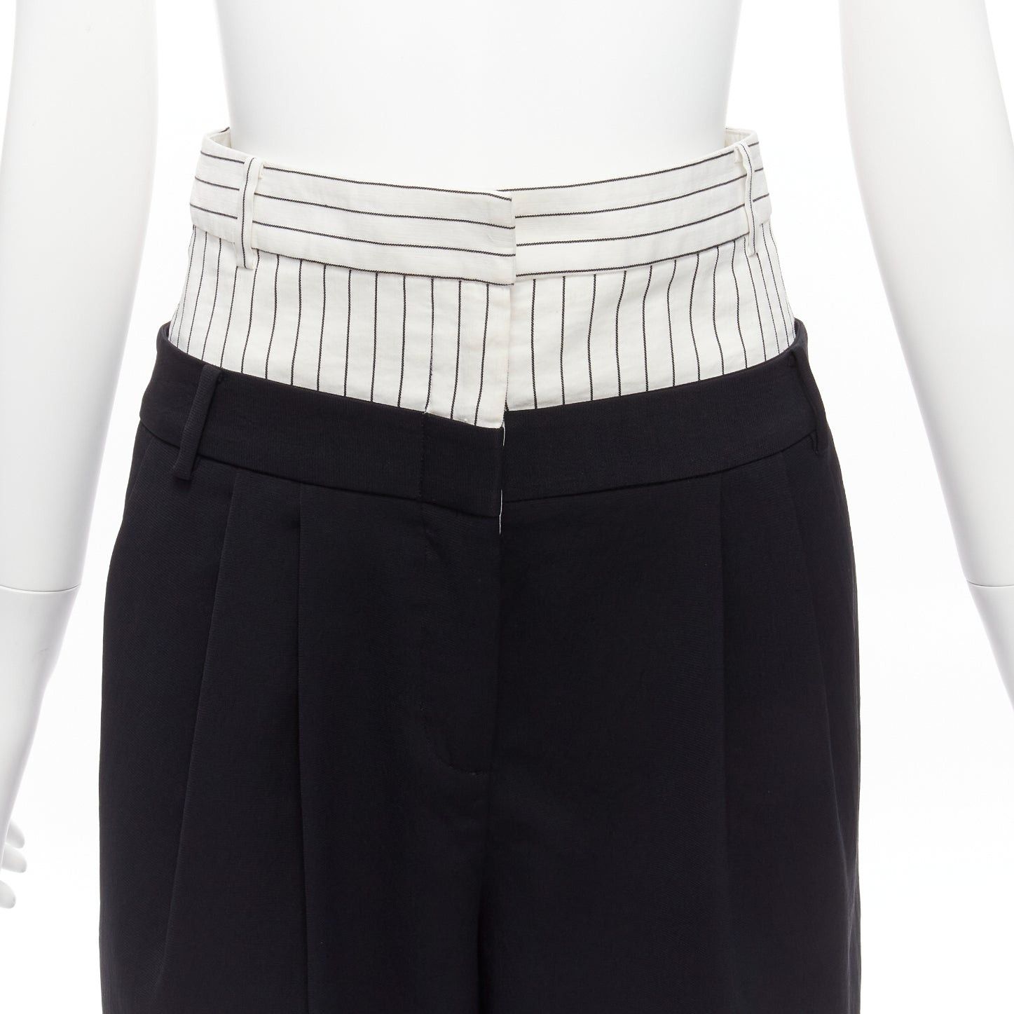 Tibi TIBI black white tiered pinstripe double layered waist wide leg pants US0 XS Size 26" / US 2 / IT 38 - 7 Thumbnail