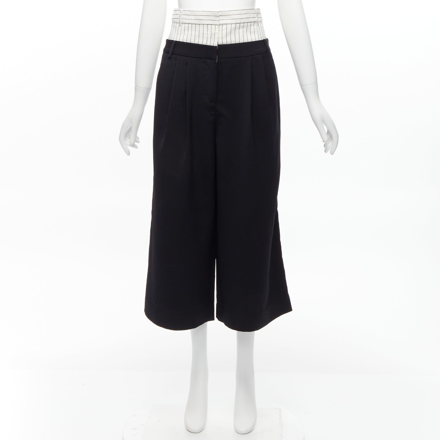 Tibi TIBI black white tiered pinstripe double layered waist wide leg pants US0 XS Size 26" / US 2 / IT 38 - 9 Thumbnail