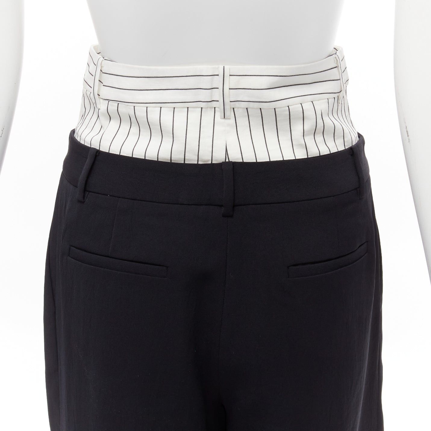 Tibi TIBI black white tiered pinstripe double layered waist wide leg pants US0 XS Size 26" / US 2 / IT 38 - 2 Thumbnail