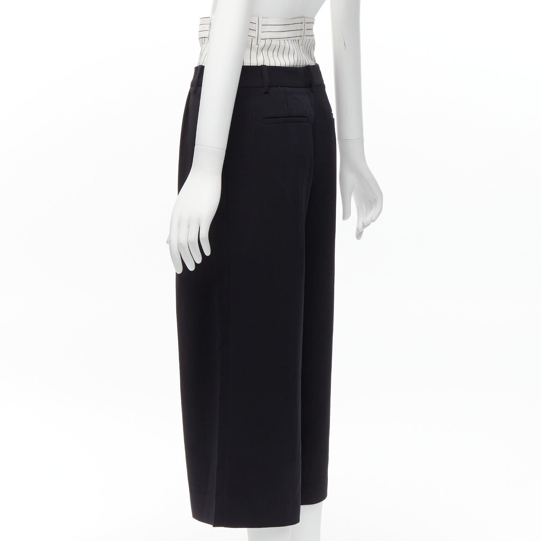 Tibi TIBI black white tiered pinstripe double layered waist wide leg pants US0 XS Size 26" / US 2 / IT 38 - 6 Thumbnail
