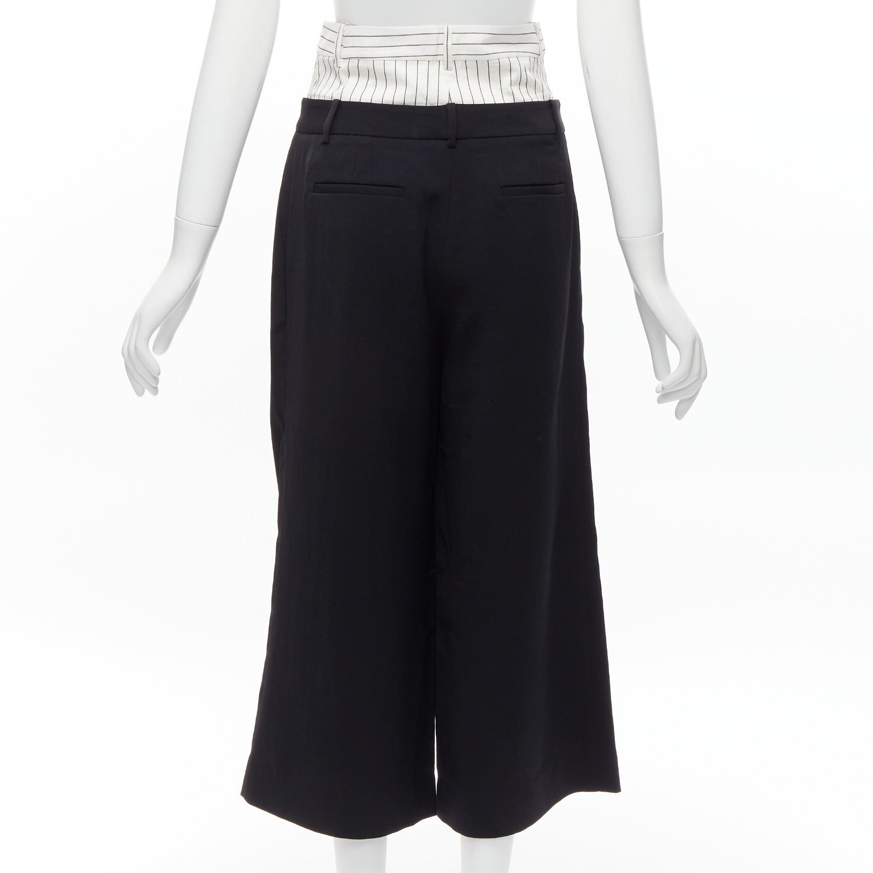Tibi TIBI black white tiered pinstripe double layered waist wide leg pants US0 XS Size 26" / US 2 / IT 38 - 5 Thumbnail