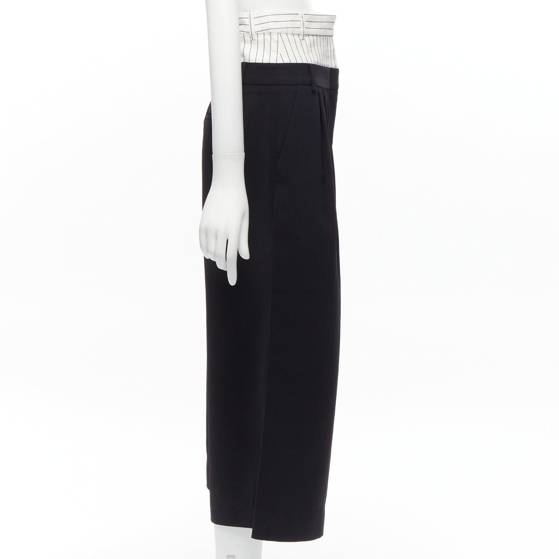 Tibi TIBI black white tiered pinstripe double layered waist wide leg pants US0 XS Size 26" / US 2 / IT 38 - 4 Thumbnail