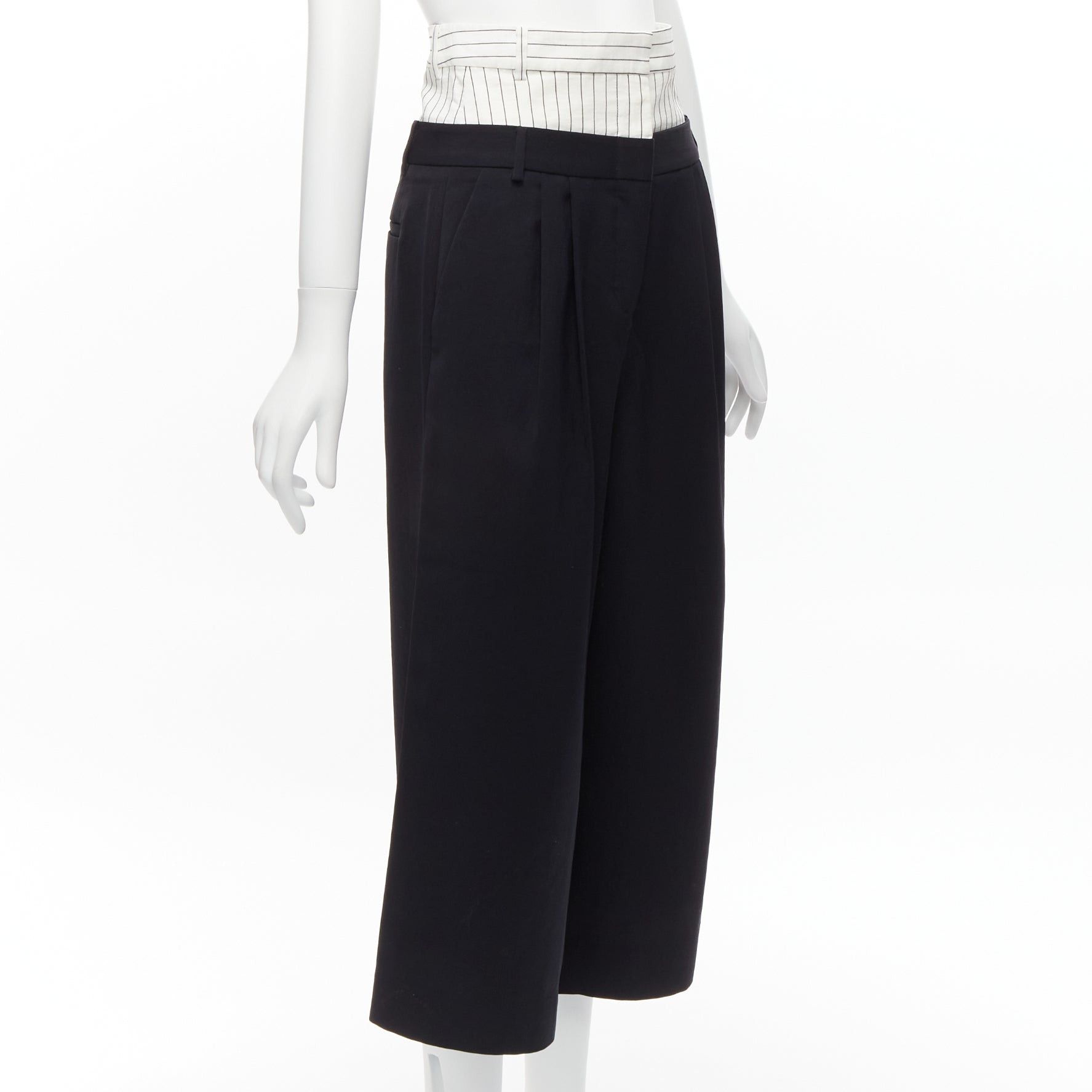 Tibi TIBI black white tiered pinstripe double layered waist wide leg pants US0 XS Size 26" / US 2 / IT 38 - 3 Thumbnail