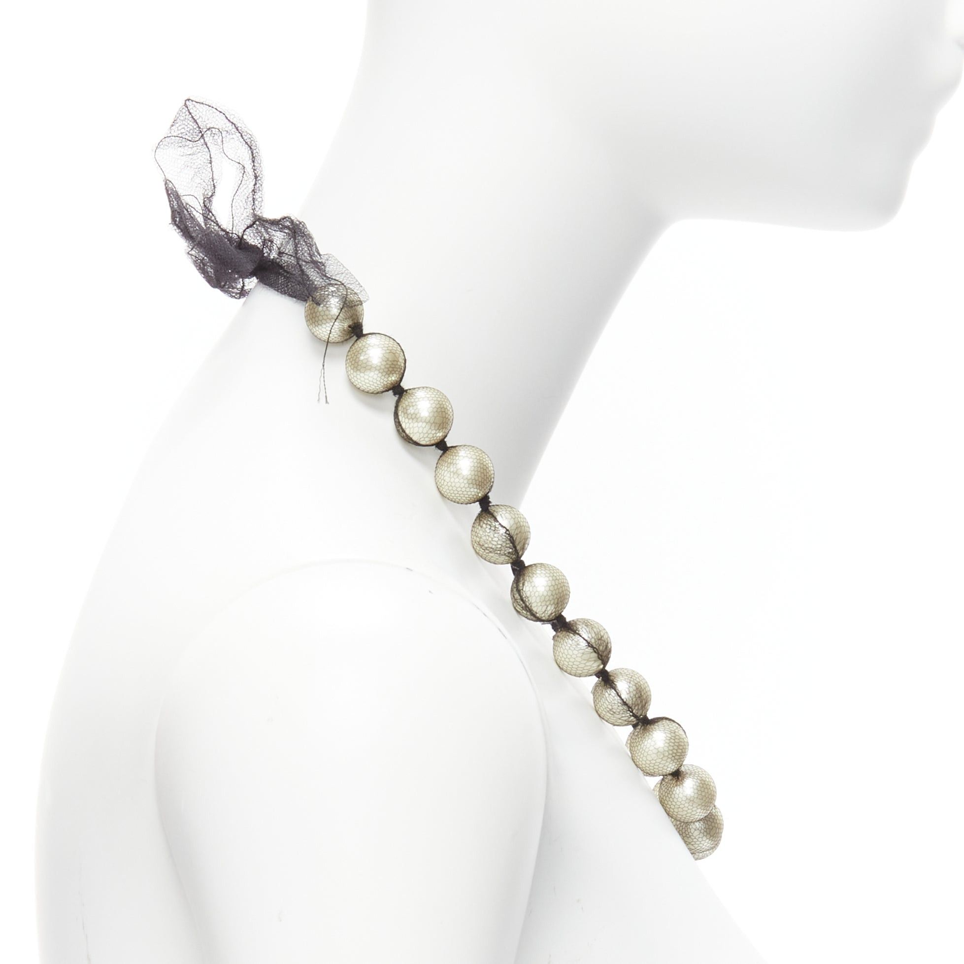 Lanvin LANVIN ALBER ELBAZ cream pearl black mesh ribbon wrap princess necklace Size ONE SIZE - 4 Thumbnail