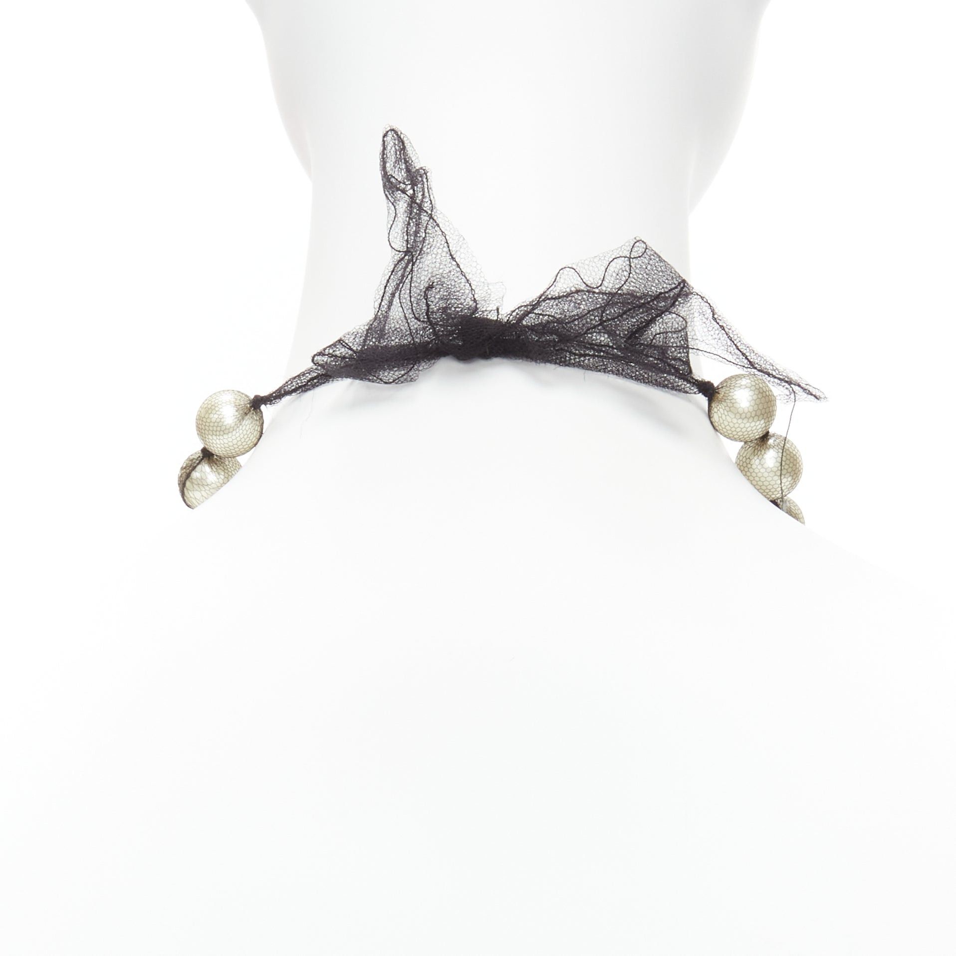 Lanvin LANVIN ALBER ELBAZ cream pearl black mesh ribbon wrap princess necklace Size ONE SIZE - 5 Thumbnail