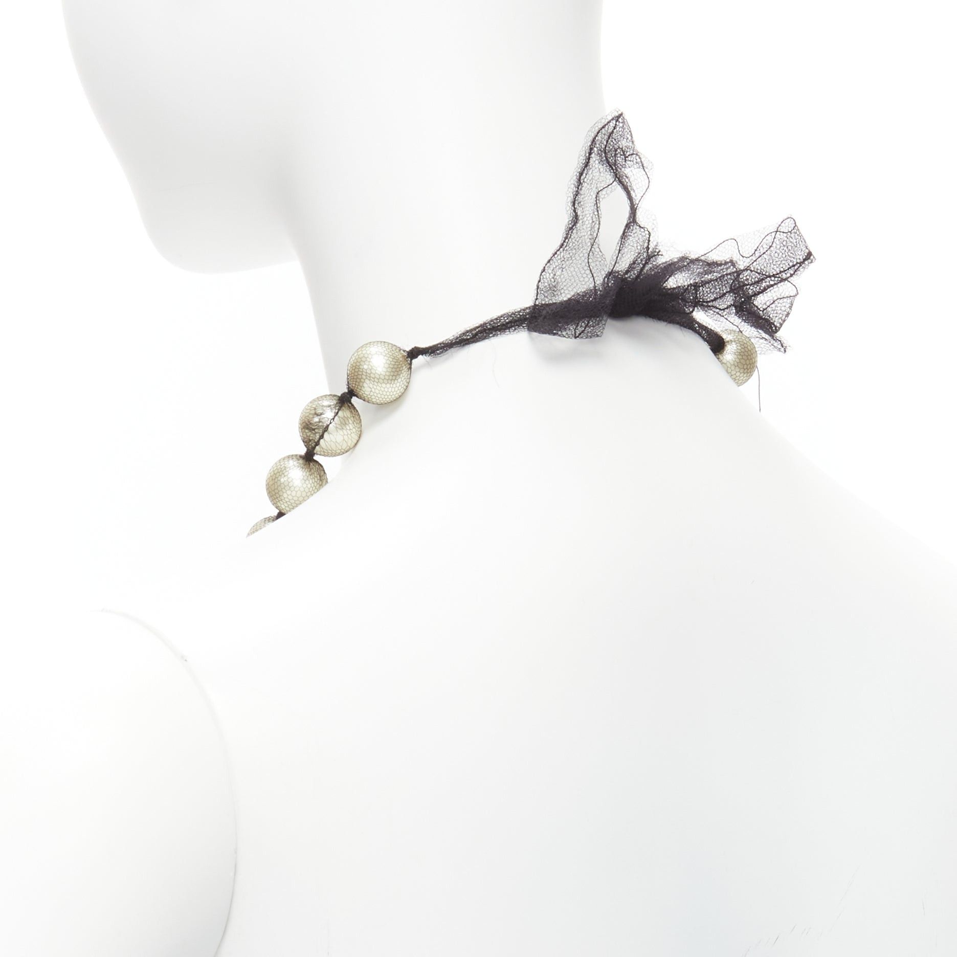 Lanvin LANVIN ALBER ELBAZ cream pearl black mesh ribbon wrap princess necklace Size ONE SIZE - 6 Thumbnail