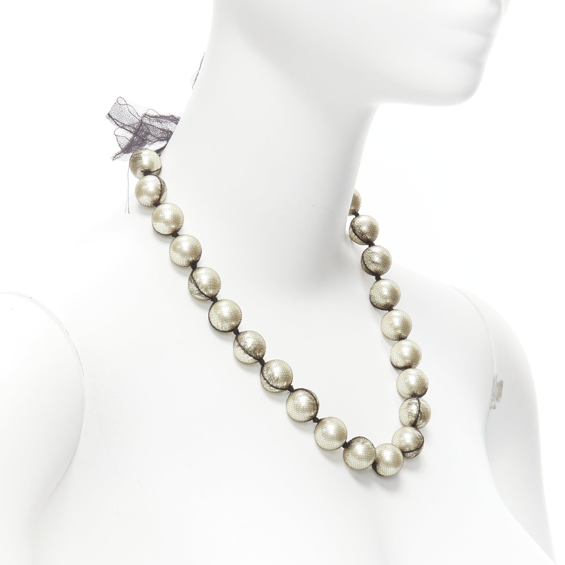 Lanvin LANVIN ALBER ELBAZ cream pearl black mesh ribbon wrap princess necklace Size ONE SIZE - 3 Thumbnail