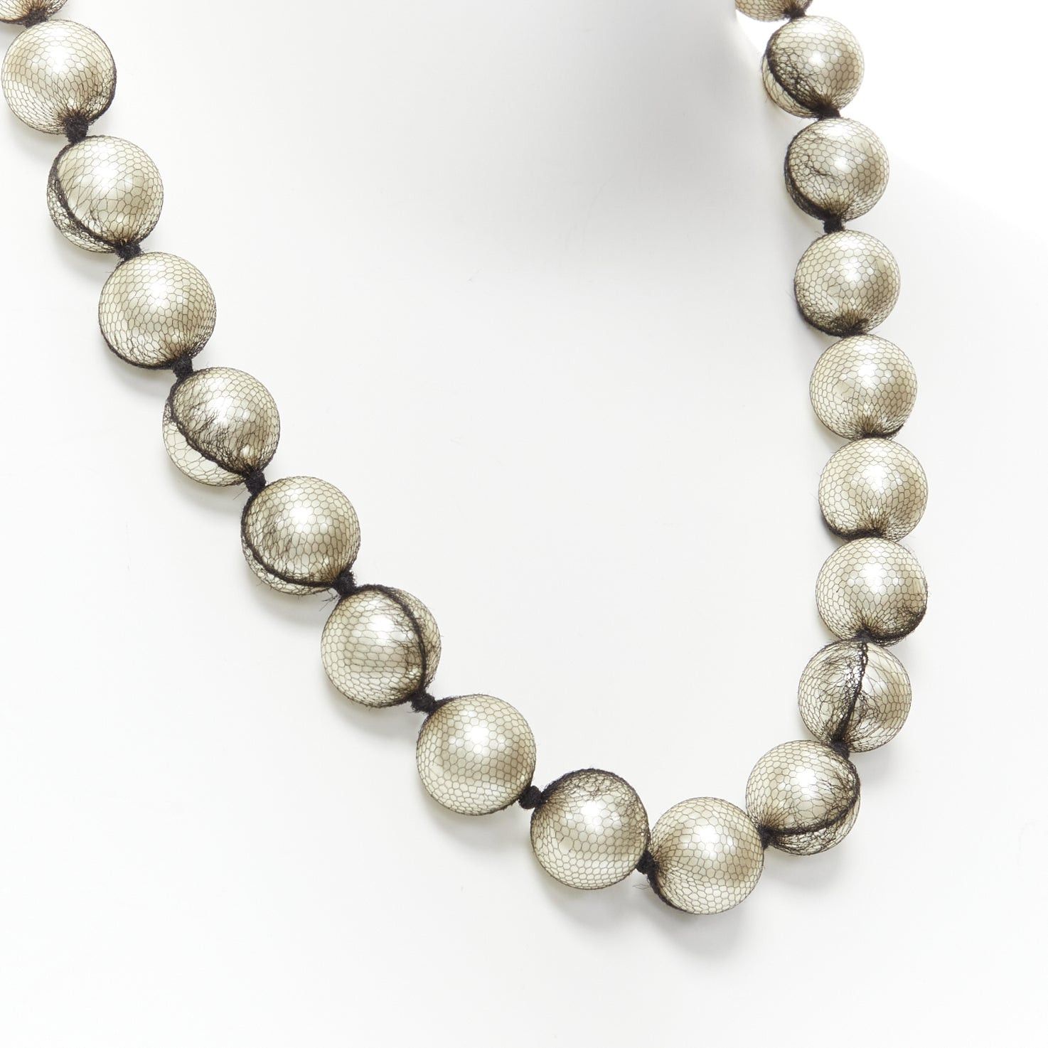 Lanvin LANVIN ALBER ELBAZ cream pearl black mesh ribbon wrap princess necklace Size ONE SIZE - 2 Thumbnail