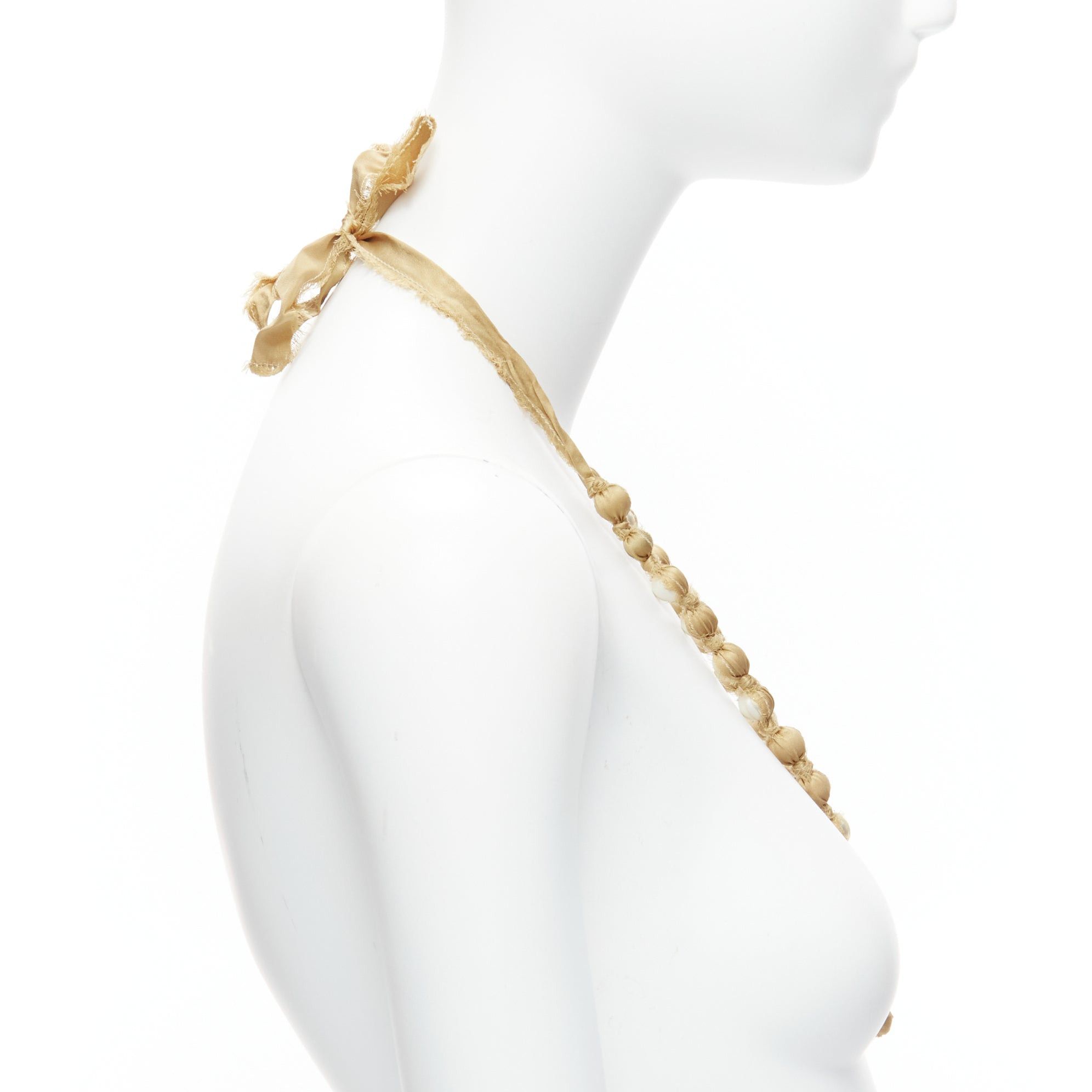 Lanvin LANVIN ALBER ELBAZ gold silk ribbon cream pearl wrap long necklace Size ONE SIZE - 4 Thumbnail