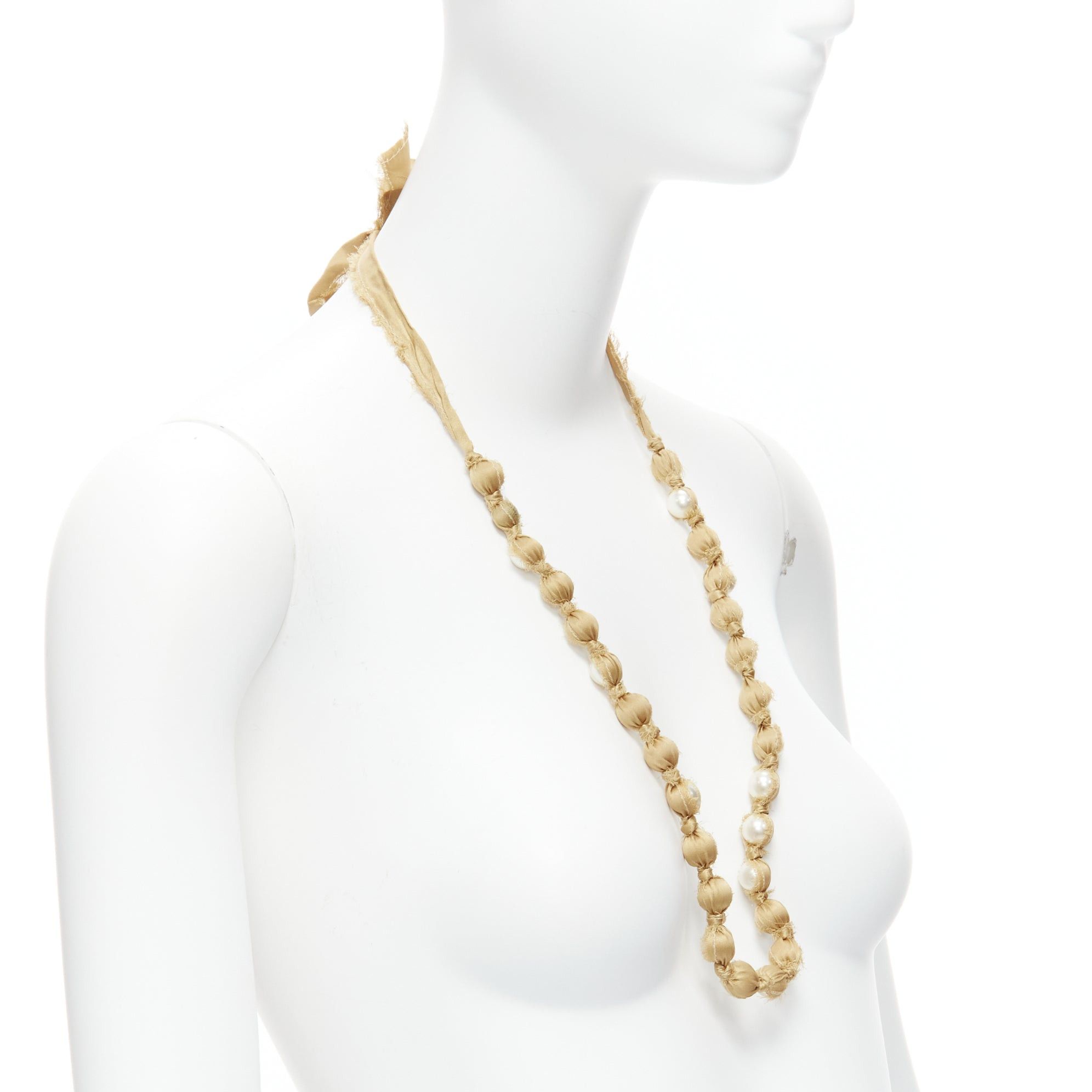 Lanvin LANVIN ALBER ELBAZ gold silk ribbon cream pearl wrap long necklace Size ONE SIZE - 3 Thumbnail