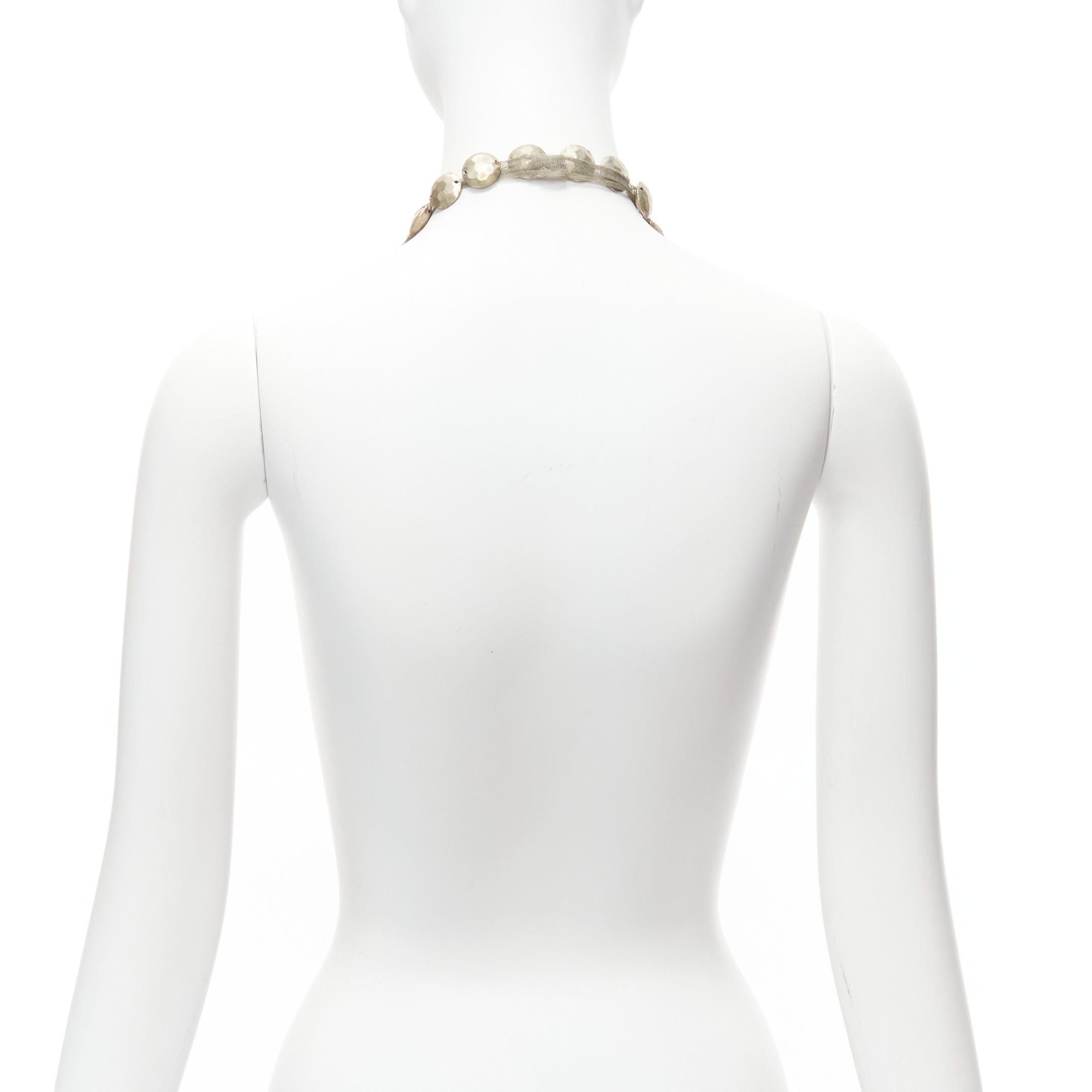 Lanvin LANVIN ALBER ELBAZ gold hammered coins beige mesh ribbon embellished long necklace Size ONE SIZE - 5 Thumbnail