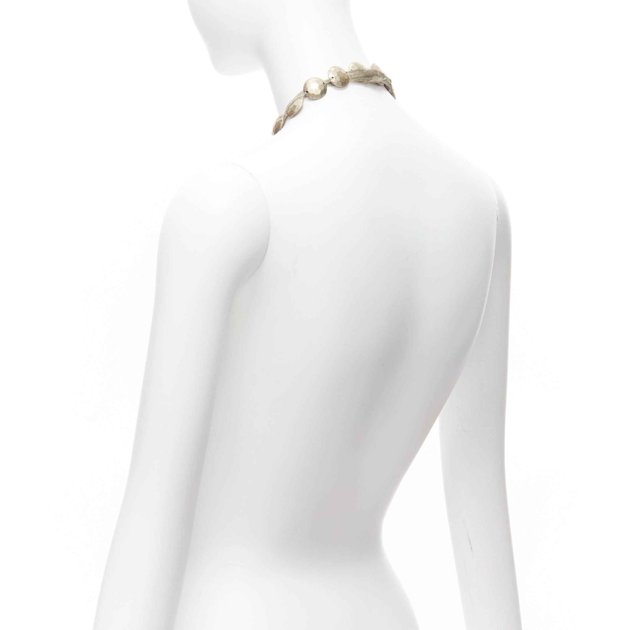 Lanvin LANVIN ALBER ELBAZ gold hammered coins beige mesh ribbon embellished long necklace Size ONE SIZE - 6 Thumbnail