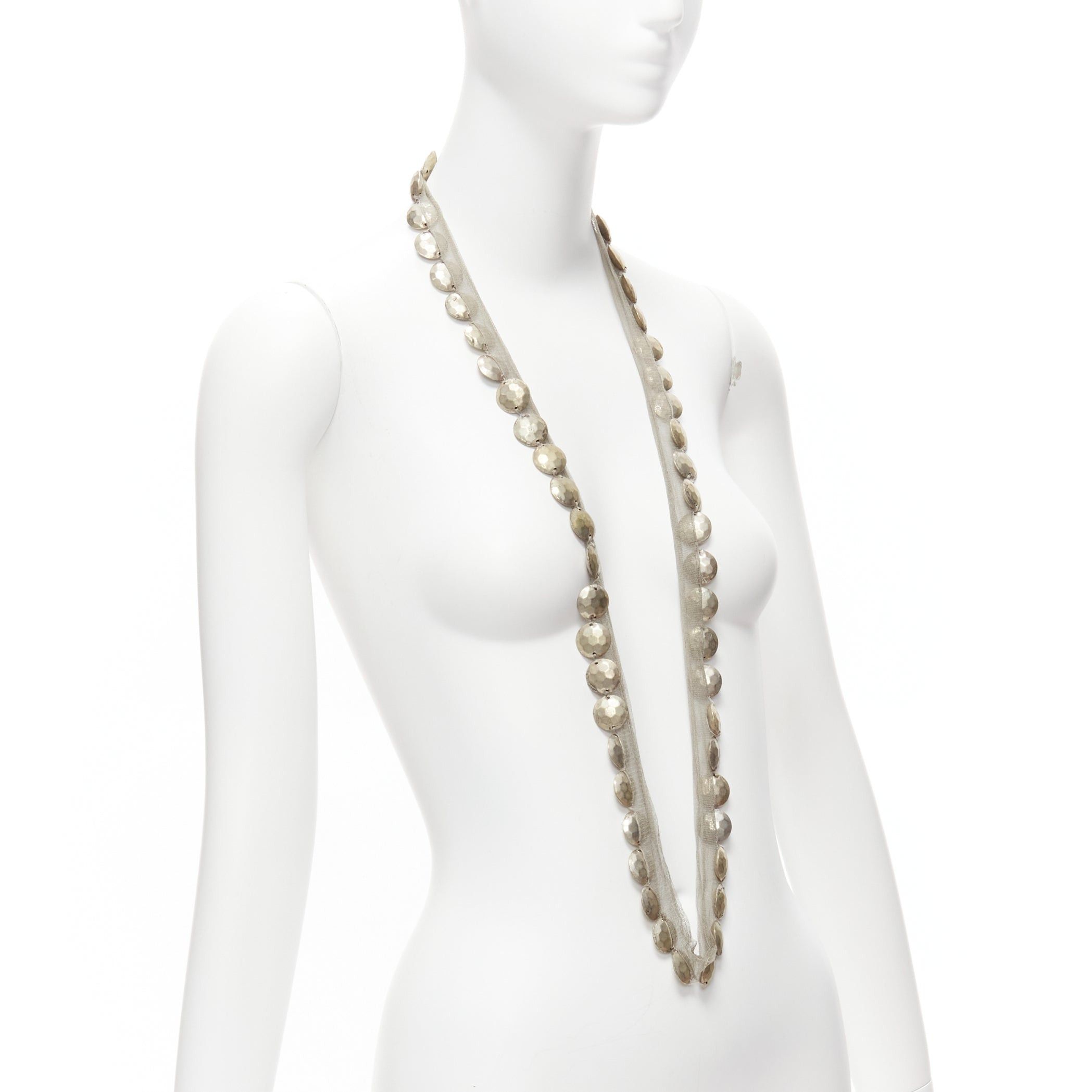 Lanvin LANVIN ALBER ELBAZ gold hammered coins beige mesh ribbon embellished long necklace Size ONE SIZE - 3 Thumbnail