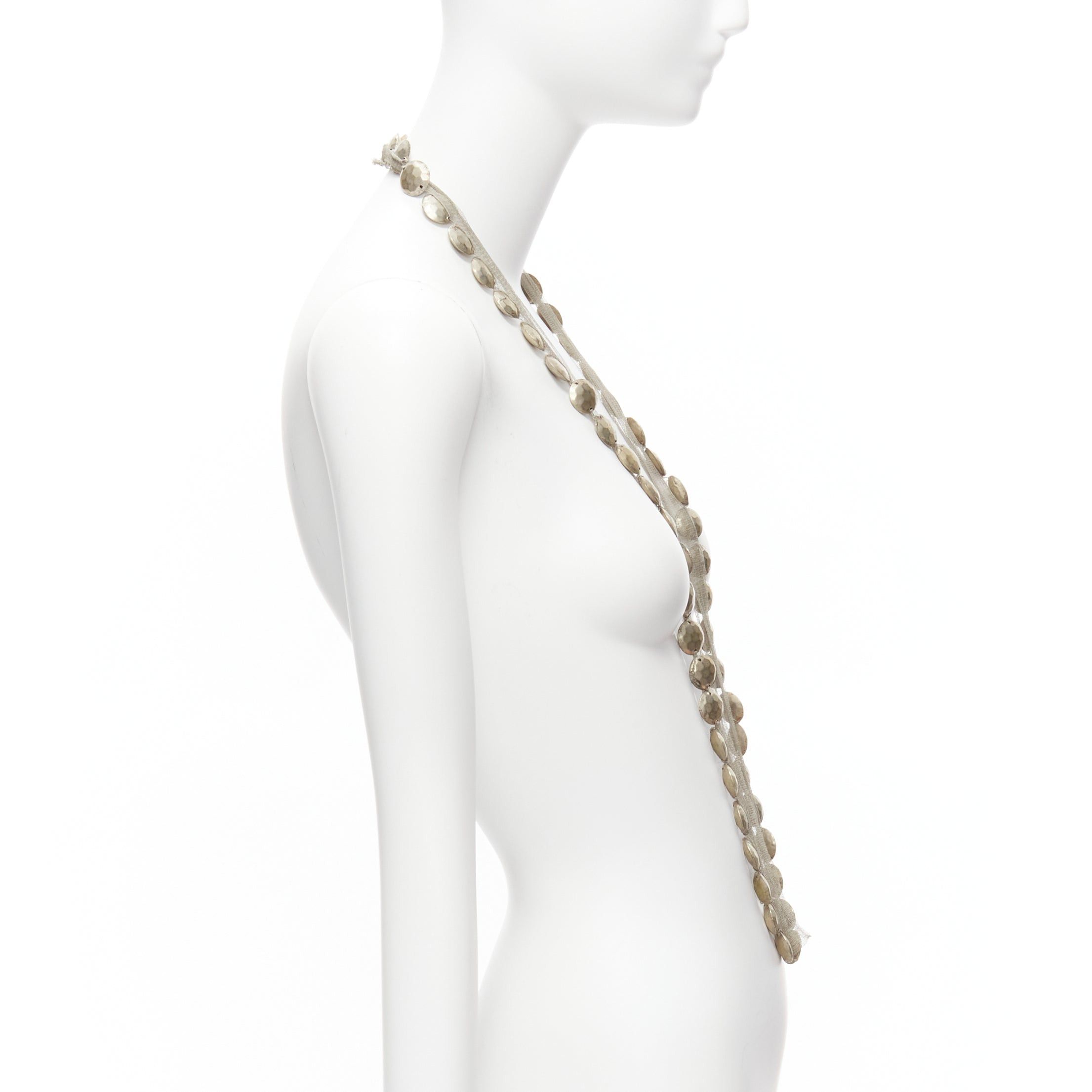 Lanvin LANVIN ALBER ELBAZ gold hammered coins beige mesh ribbon embellished long necklace Size ONE SIZE - 4 Thumbnail