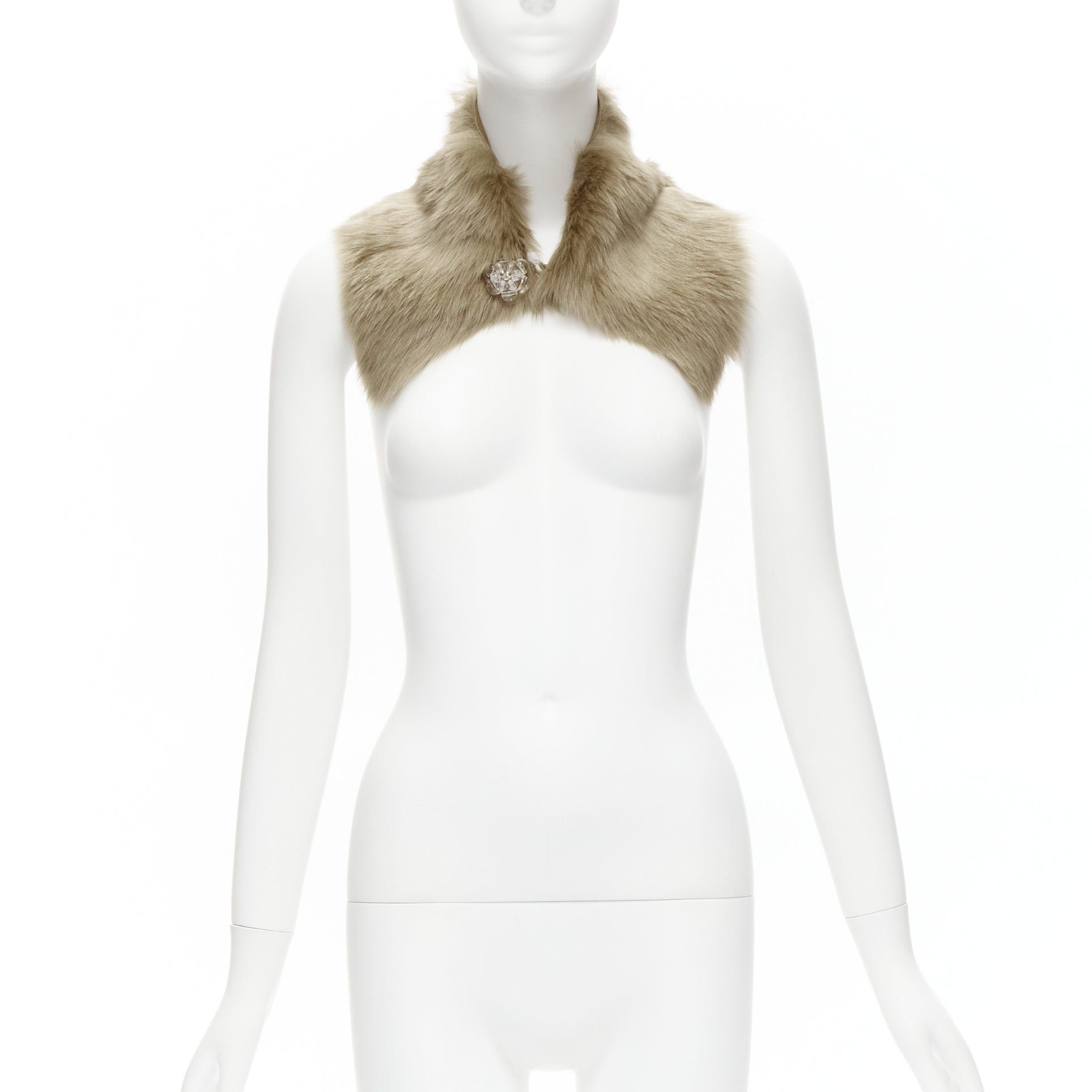 Simone Rocha new SIMONE ROCHA brown genuine fur leather clear bead embellished collar Size ONE SIZE - 2 Thumbnail